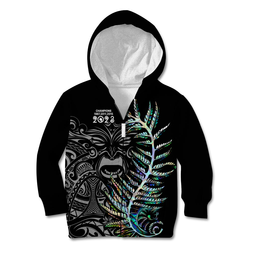 Custom New Zealand Rugby Kid Hoodie NZ Black Fern Champions History With Papua Shell - Vibe Hoodie Shop