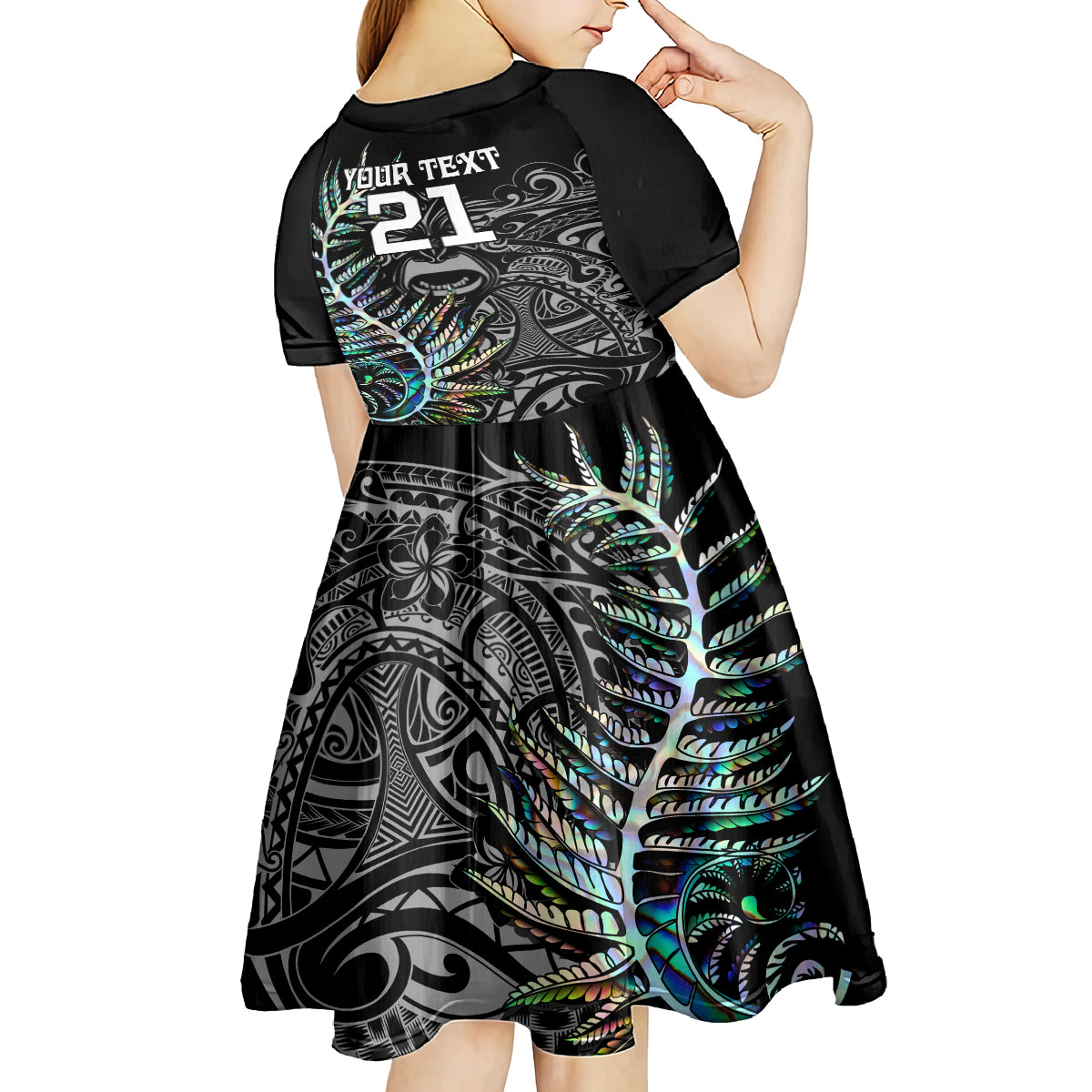 Custom New Zealand Rugby Kid Short Sleeve Dress NZ Black Fern Champions History With Papua Shell - Vibe Hoodie Shop