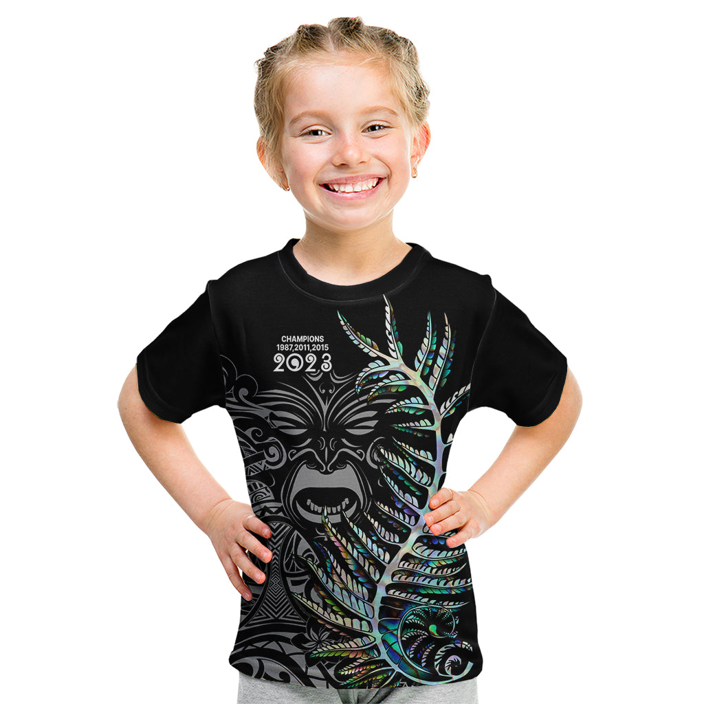 Custom New Zealand Rugby Kid T Shirt NZ Black Fern Champions History With Papua Shell - Vibe Hoodie Shop