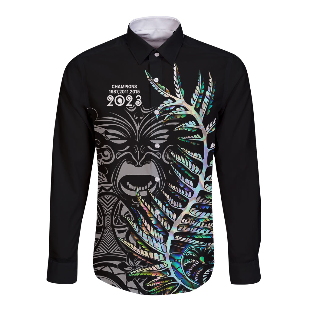 Custom New Zealand Rugby Long Sleeve Button Shirt NZ Black Fern Champions History With Papua Shell - Vibe Hoodie Shop