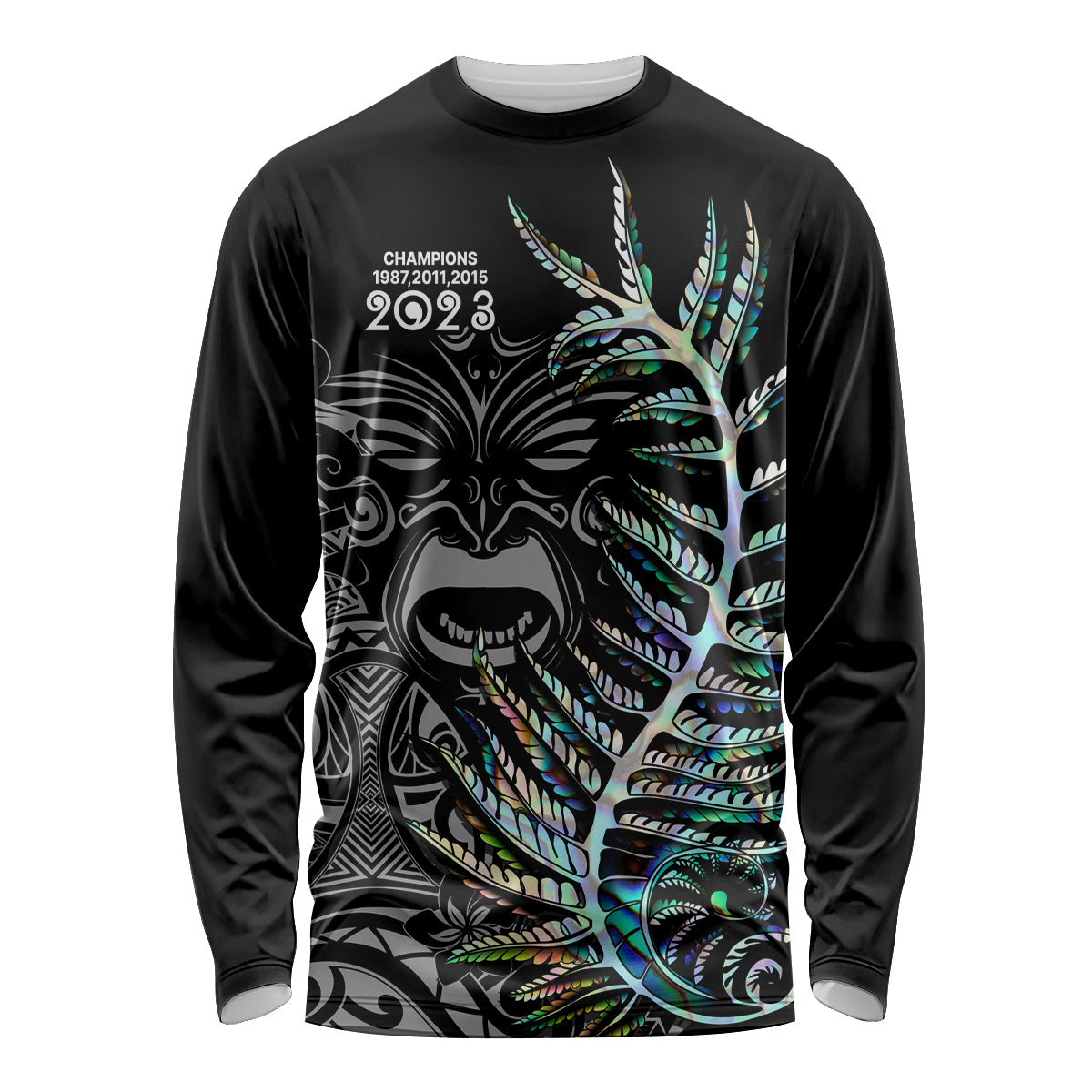 Custom New Zealand Rugby Long Sleeve Shirt NZ Black Fern Champions History With Papua Shell - Vibe Hoodie Shop