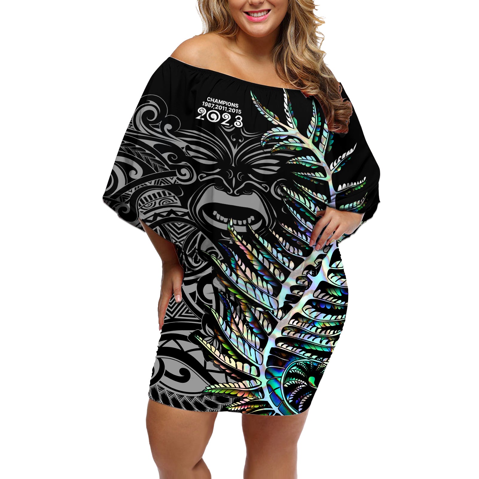 custom-new-zealand-rugby-off-shoulder-short-dress-nz-black-fern-champions-history-with-papua-shell