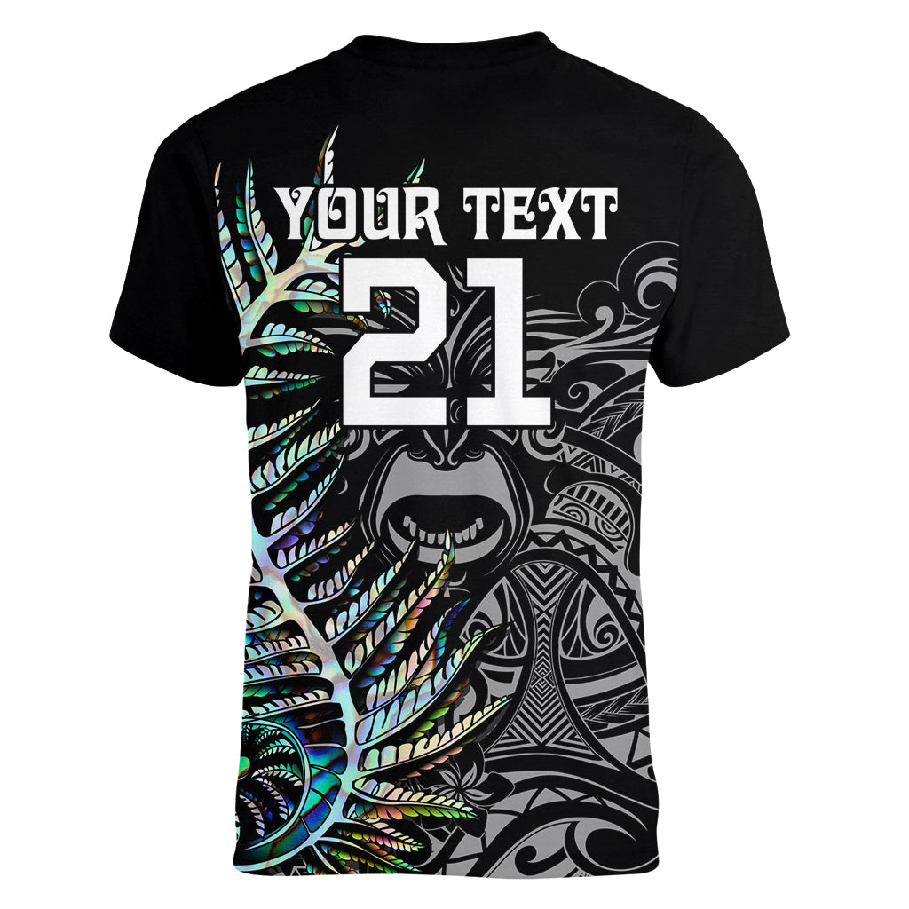 Custom New Zealand Rugby Women V Neck T Shirt NZ Black Fern Champions History With Papua Shell - Vibe Hoodie Shop