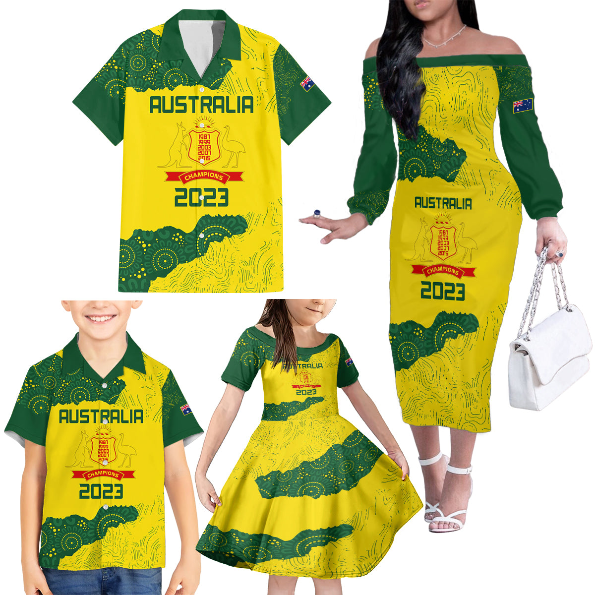 australia-cricket-family-matching-off-shoulder-long-sleeve-dress-and-hawaiian-shirt-history-commemorative-world-cup-winners