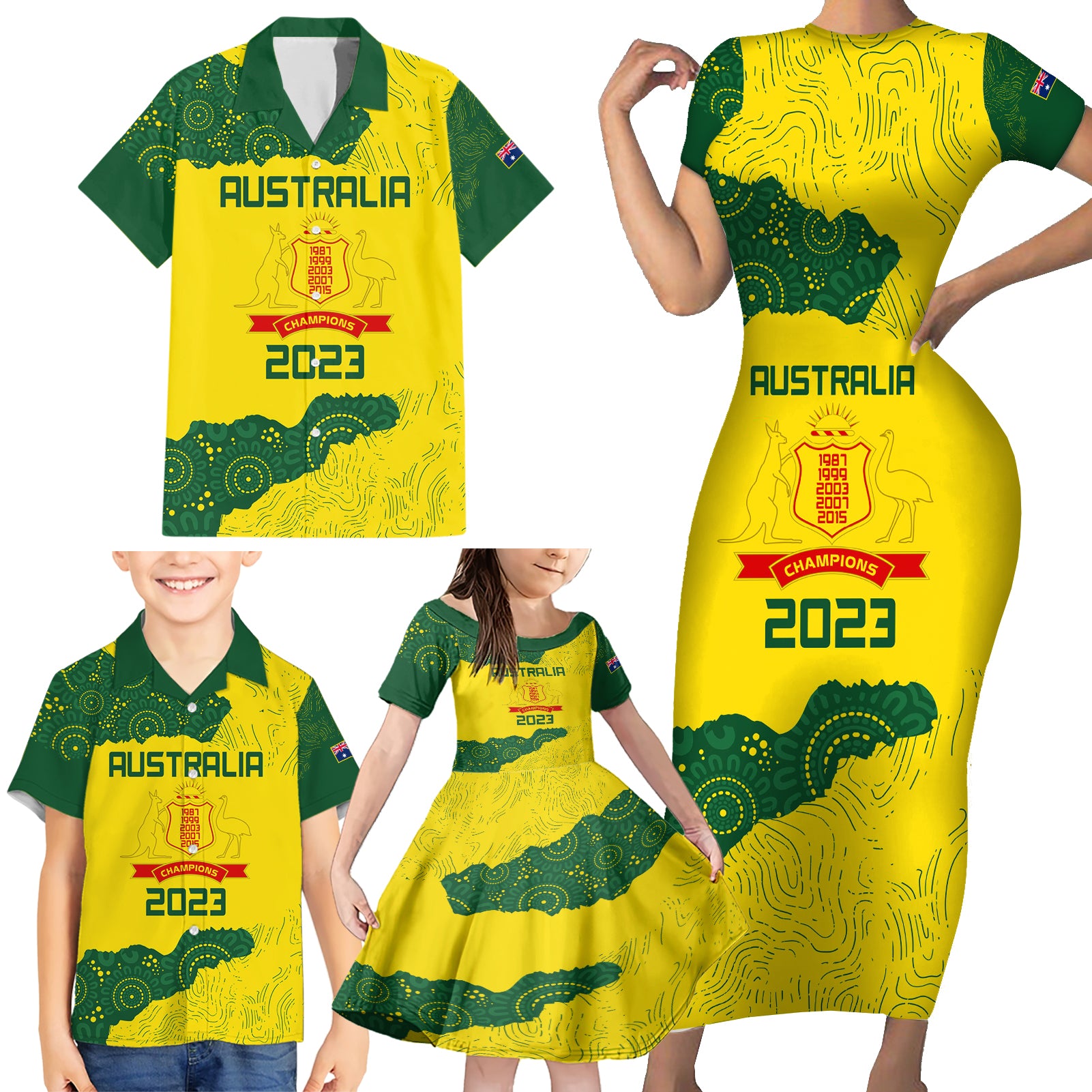 australia-cricket-family-matching-short-sleeve-bodycon-dress-and-hawaiian-shirt-history-commemorative-world-cup-winners