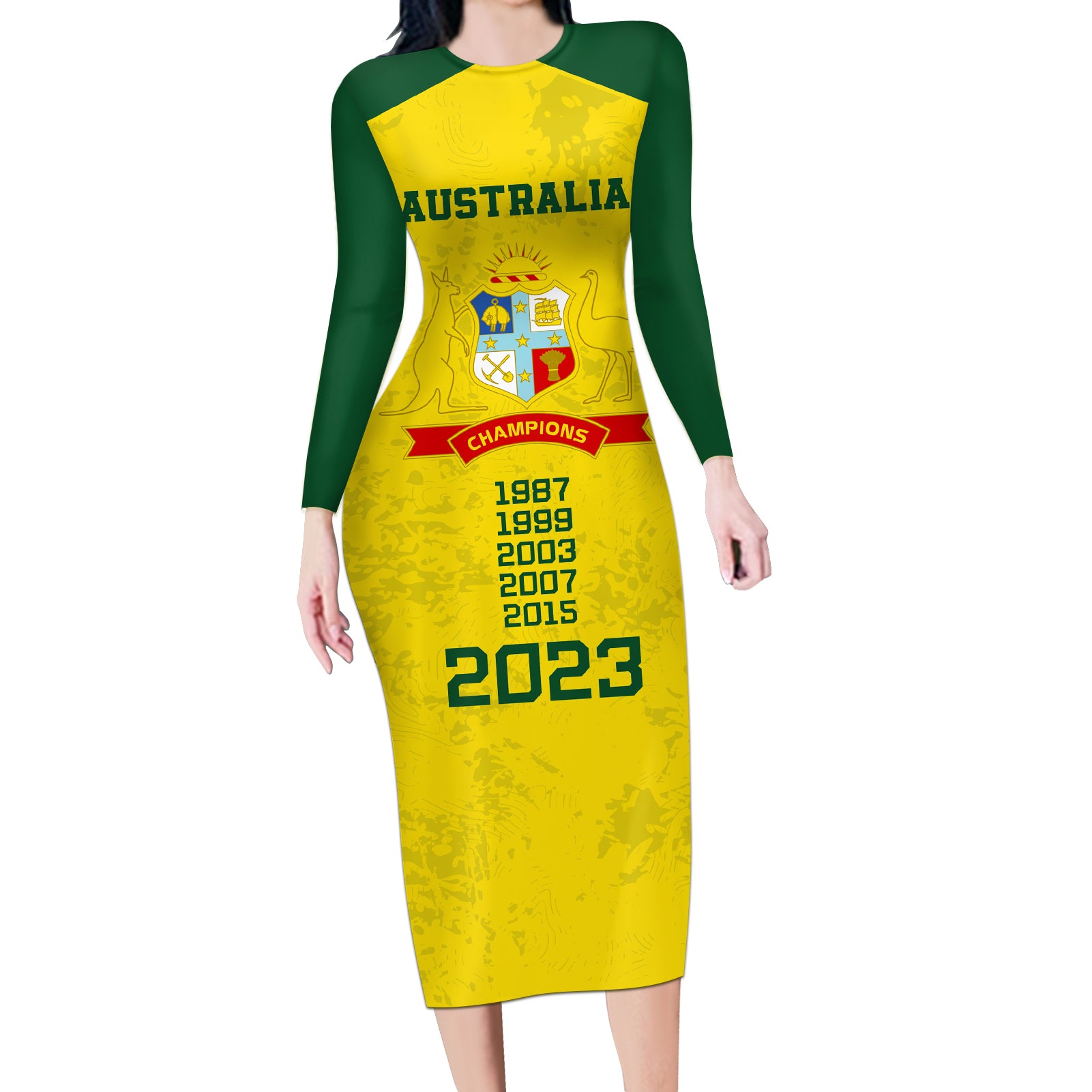 australia-cricket-long-sleeve-bodycon-dress-history-champions-world-cup-unique