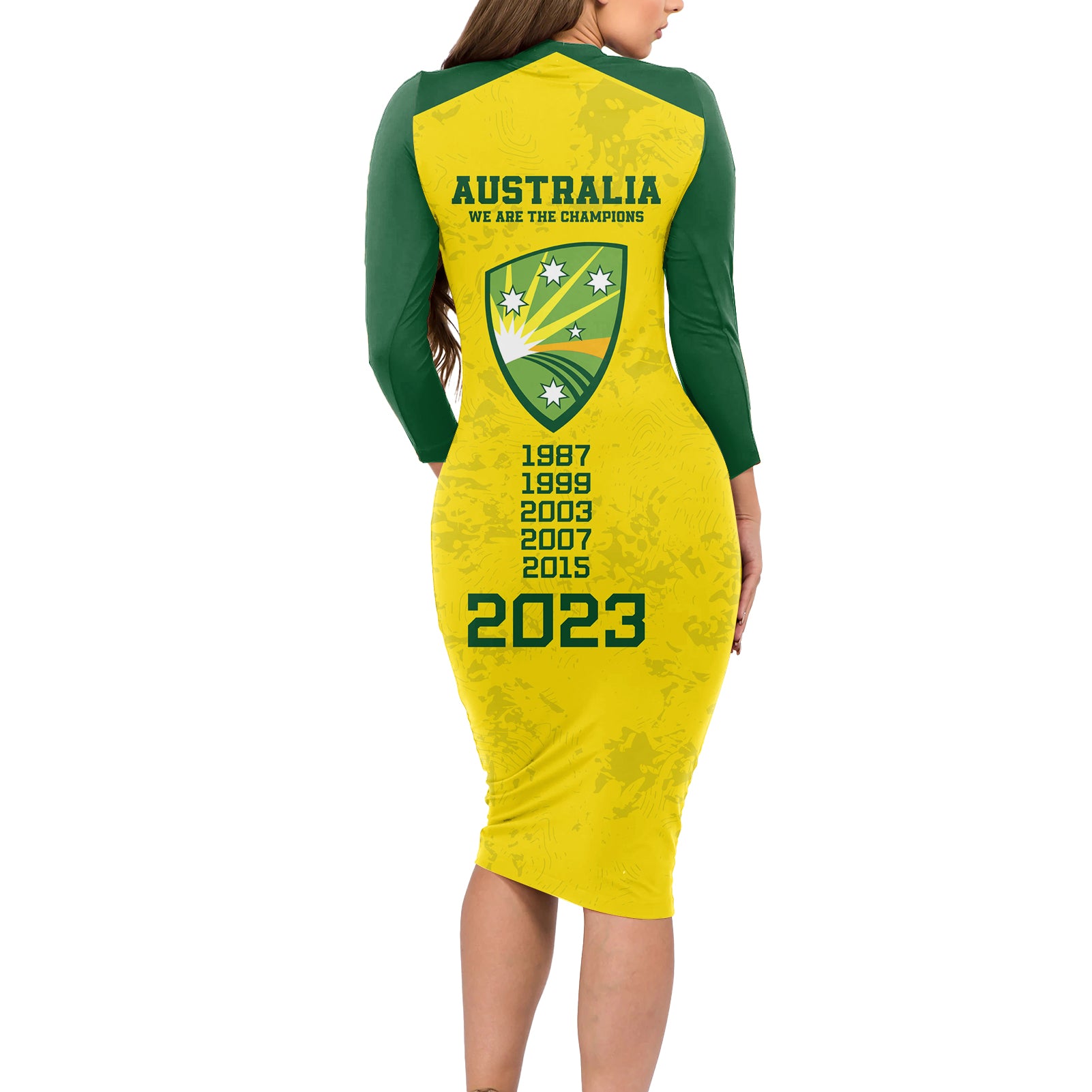 australia-cricket-long-sleeve-bodycon-dress-history-champions-world-cup-unique