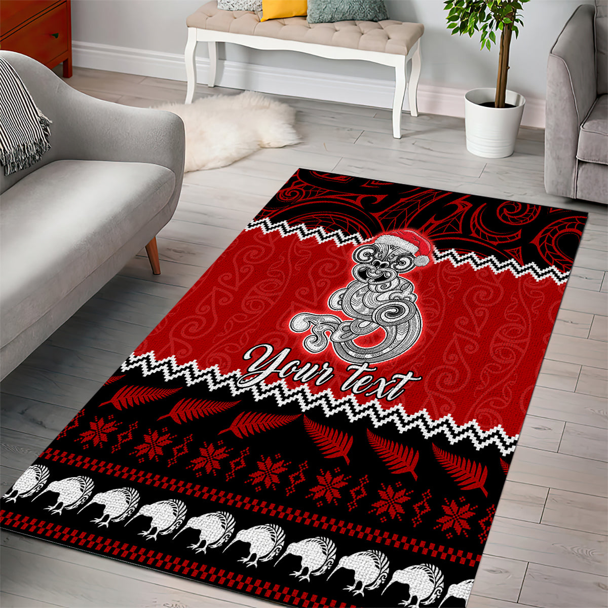 Personalised New Zealand Christmas Area Rug Maori Tiki Meri Kirihimete - Vibe Hoodie Shop