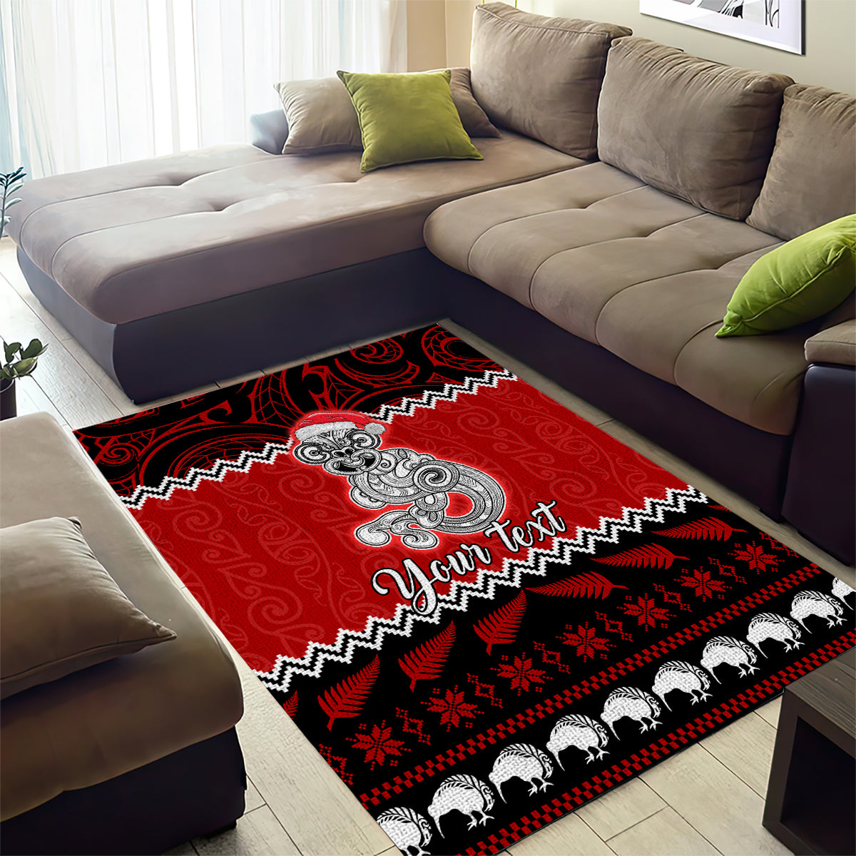 Personalised New Zealand Christmas Area Rug Maori Tiki Meri Kirihimete - Vibe Hoodie Shop