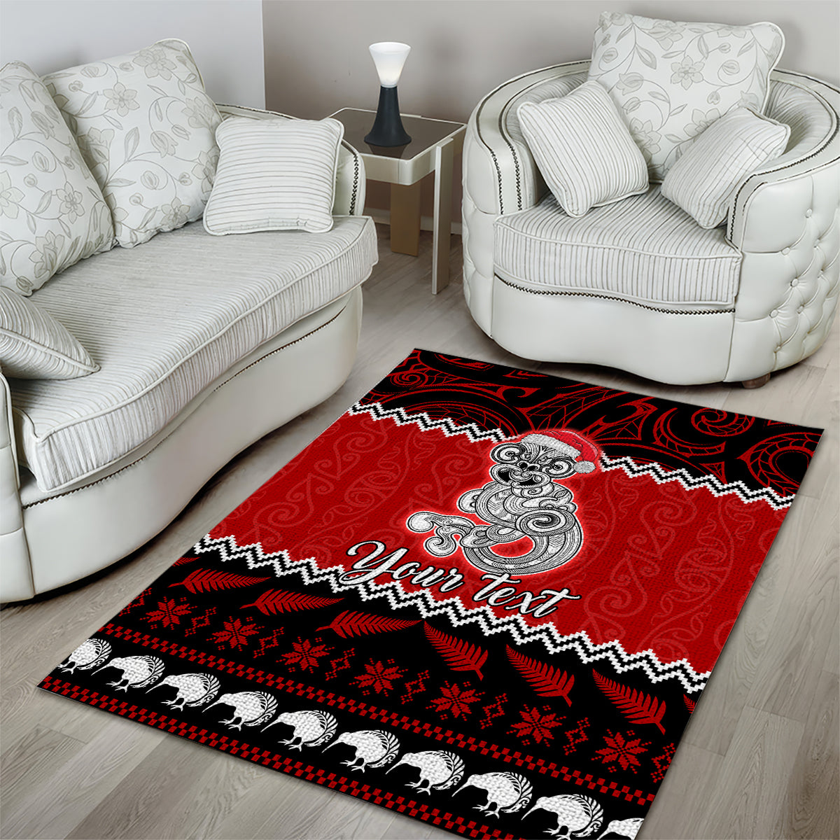 Personalised New Zealand Christmas Area Rug Maori Tiki Meri Kirihimete - Vibe Hoodie Shop