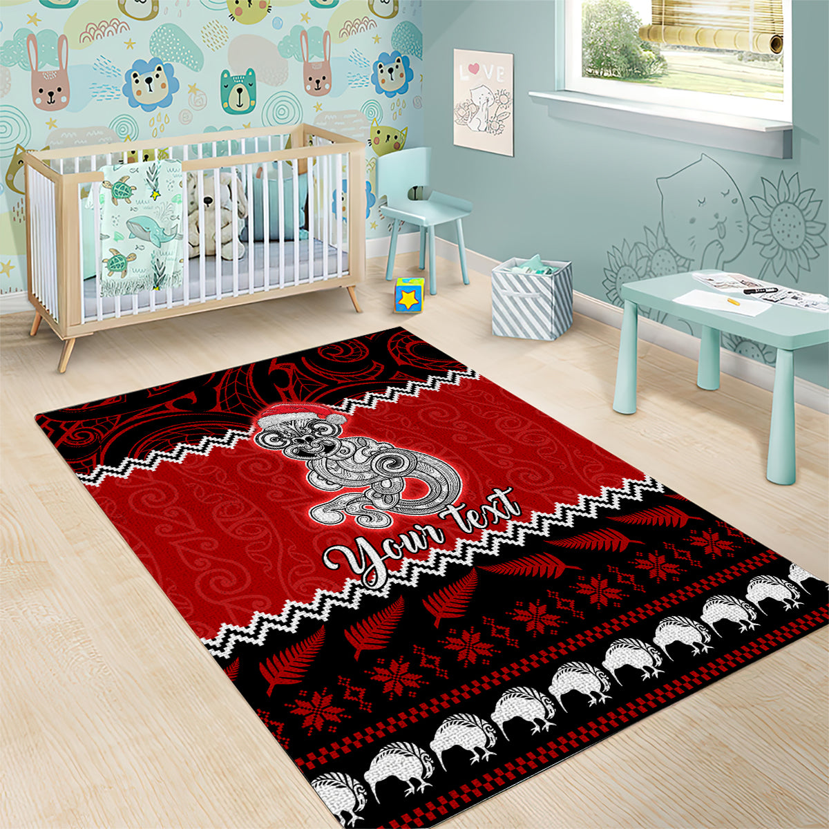 Personalised New Zealand Christmas Area Rug Maori Tiki Meri Kirihimete - Vibe Hoodie Shop