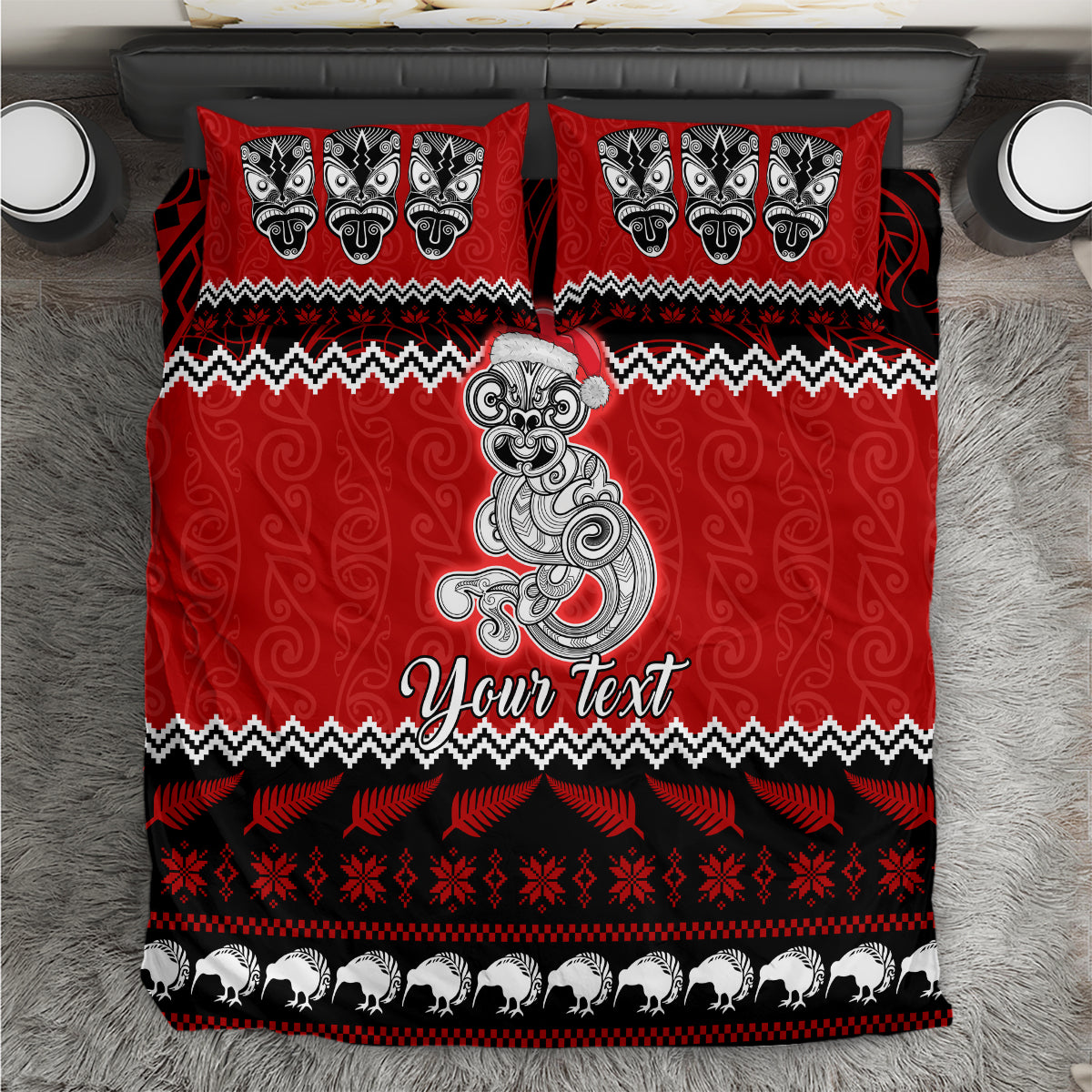 Personalised New Zealand Christmas Bedding Set Maori Tiki Meri Kirihimete - Vibe Hoodie Shop
