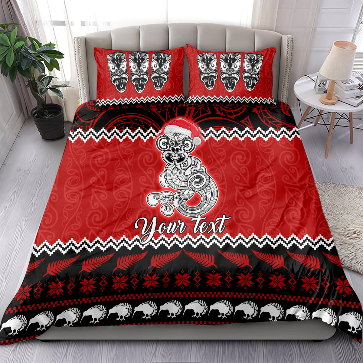 Personalised New Zealand Christmas Bedding Set Maori Tiki Meri Kirihimete - Vibe Hoodie Shop