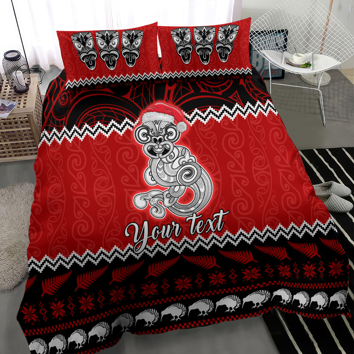 Personalised New Zealand Christmas Bedding Set Maori Tiki Meri Kirihimete - Vibe Hoodie Shop