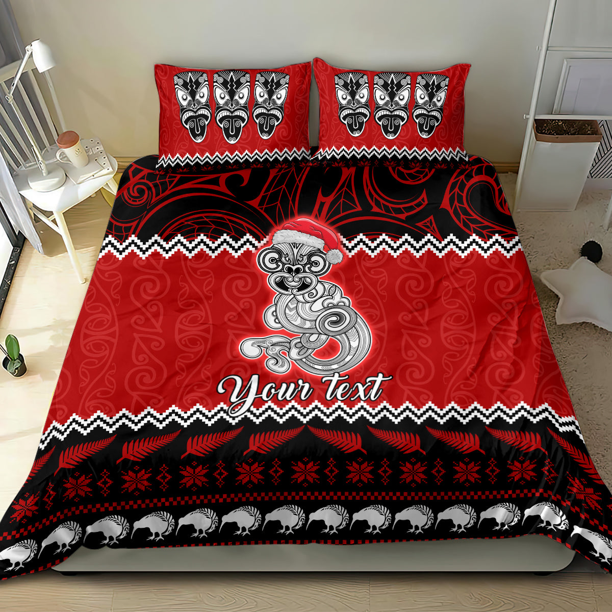 Personalised New Zealand Christmas Bedding Set Maori Tiki Meri Kirihimete - Vibe Hoodie Shop