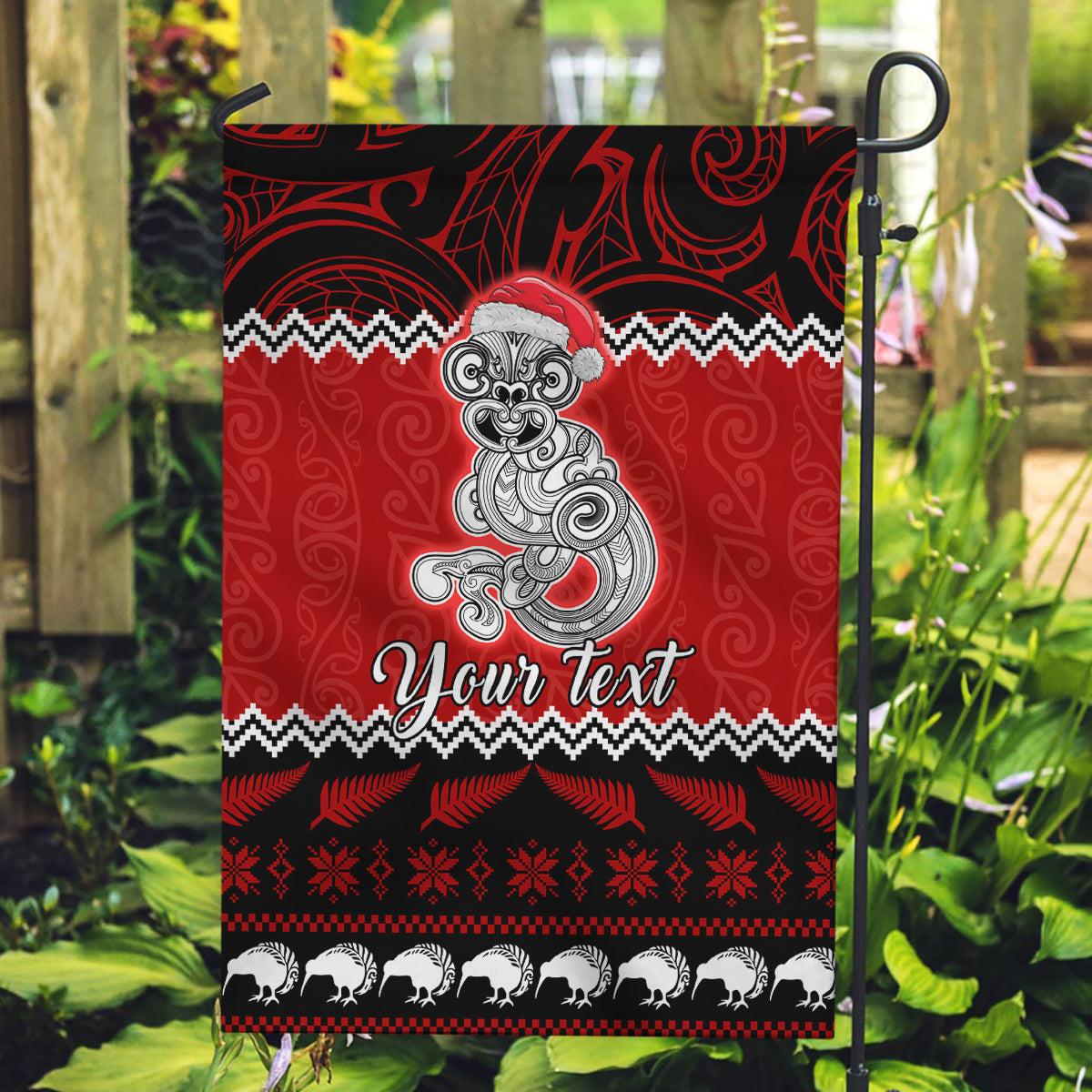 Personalised New Zealand Christmas Garden Flag Maori Tiki Meri Kirihimete - Vibe Hoodie Shop