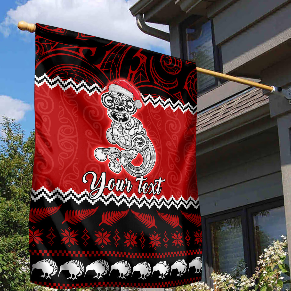 Personalised New Zealand Christmas Garden Flag Maori Tiki Meri Kirihimete - Vibe Hoodie Shop