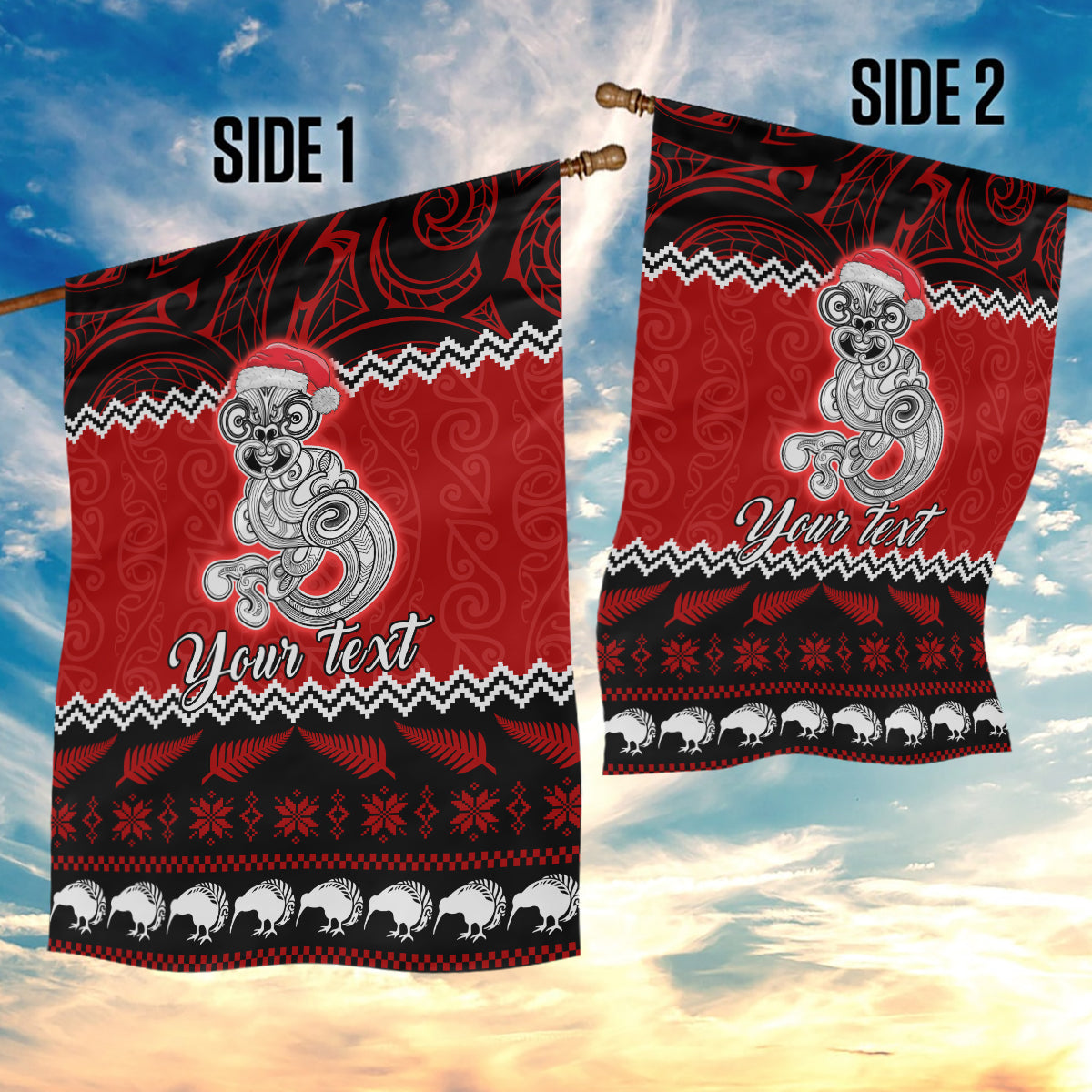 Personalised New Zealand Christmas Garden Flag Maori Tiki Meri Kirihimete - Vibe Hoodie Shop