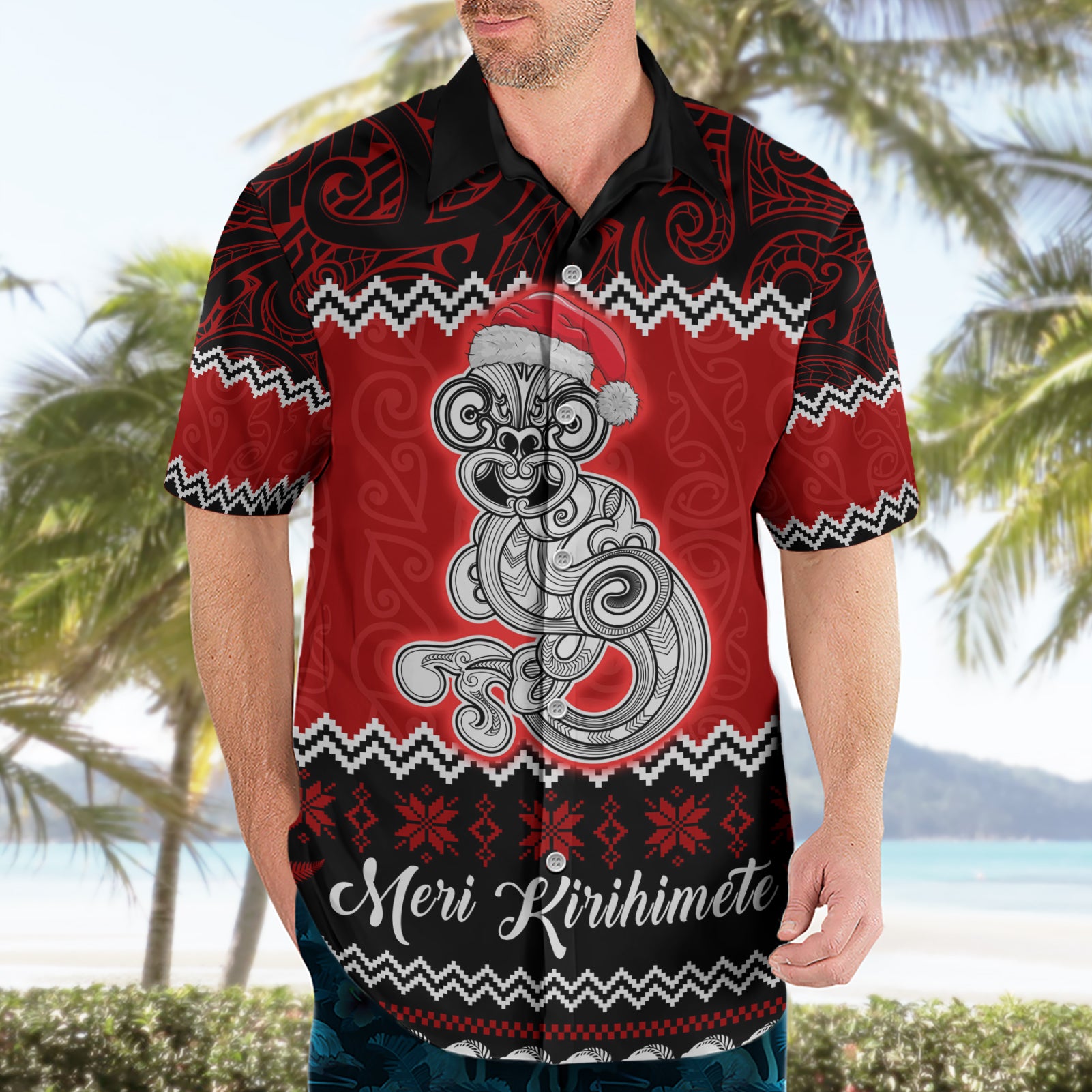 Personalised New Zealand Christmas Hawaiian Shirt Maori Tiki Meri Kirihimete - Vibe Hoodie Shop