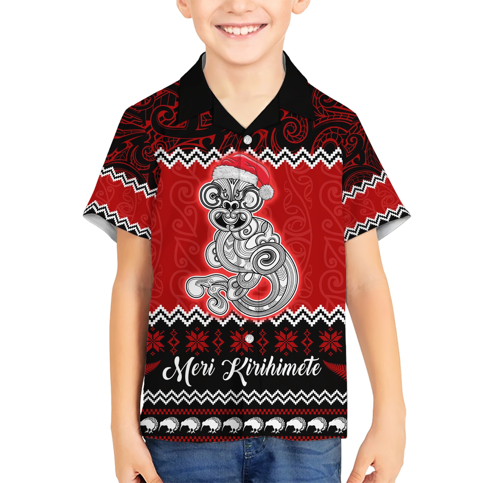 Personalised New Zealand Christmas Hawaiian Shirt Maori Tiki Meri Kirihimete - Vibe Hoodie Shop