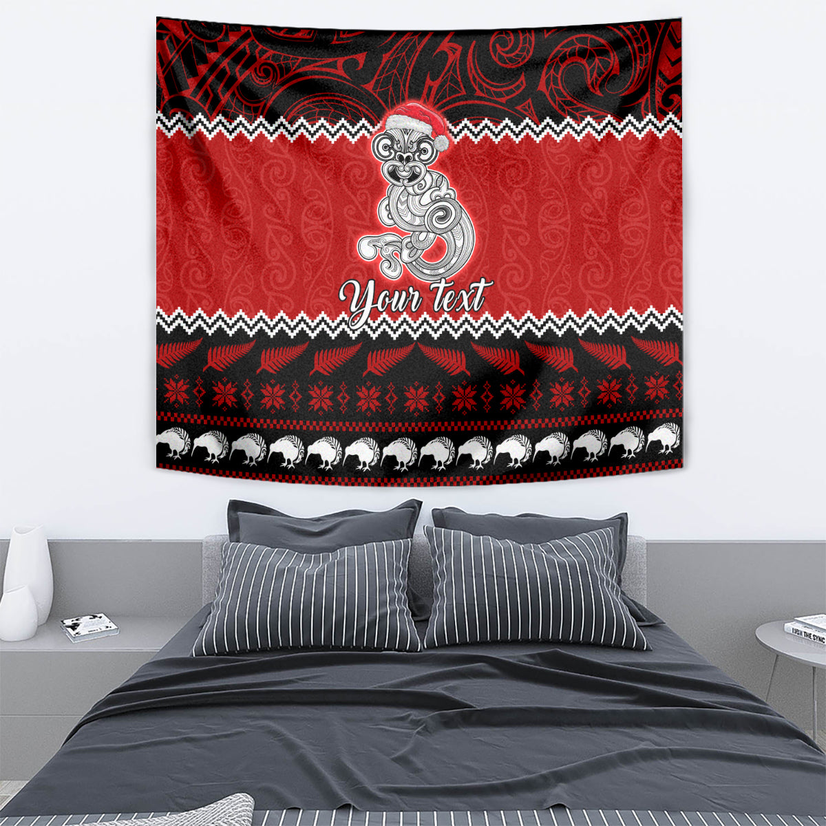 Personalised New Zealand Christmas Tapestry Maori Tiki Meri Kirihimete - Vibe Hoodie Shop