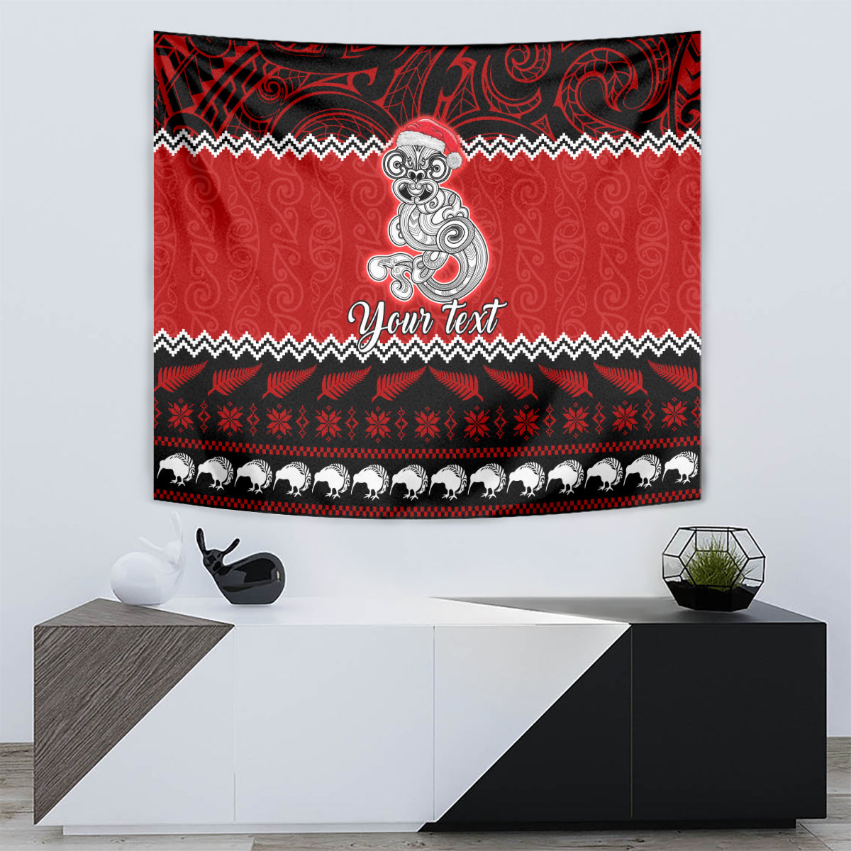 Personalised New Zealand Christmas Tapestry Maori Tiki Meri Kirihimete - Vibe Hoodie Shop