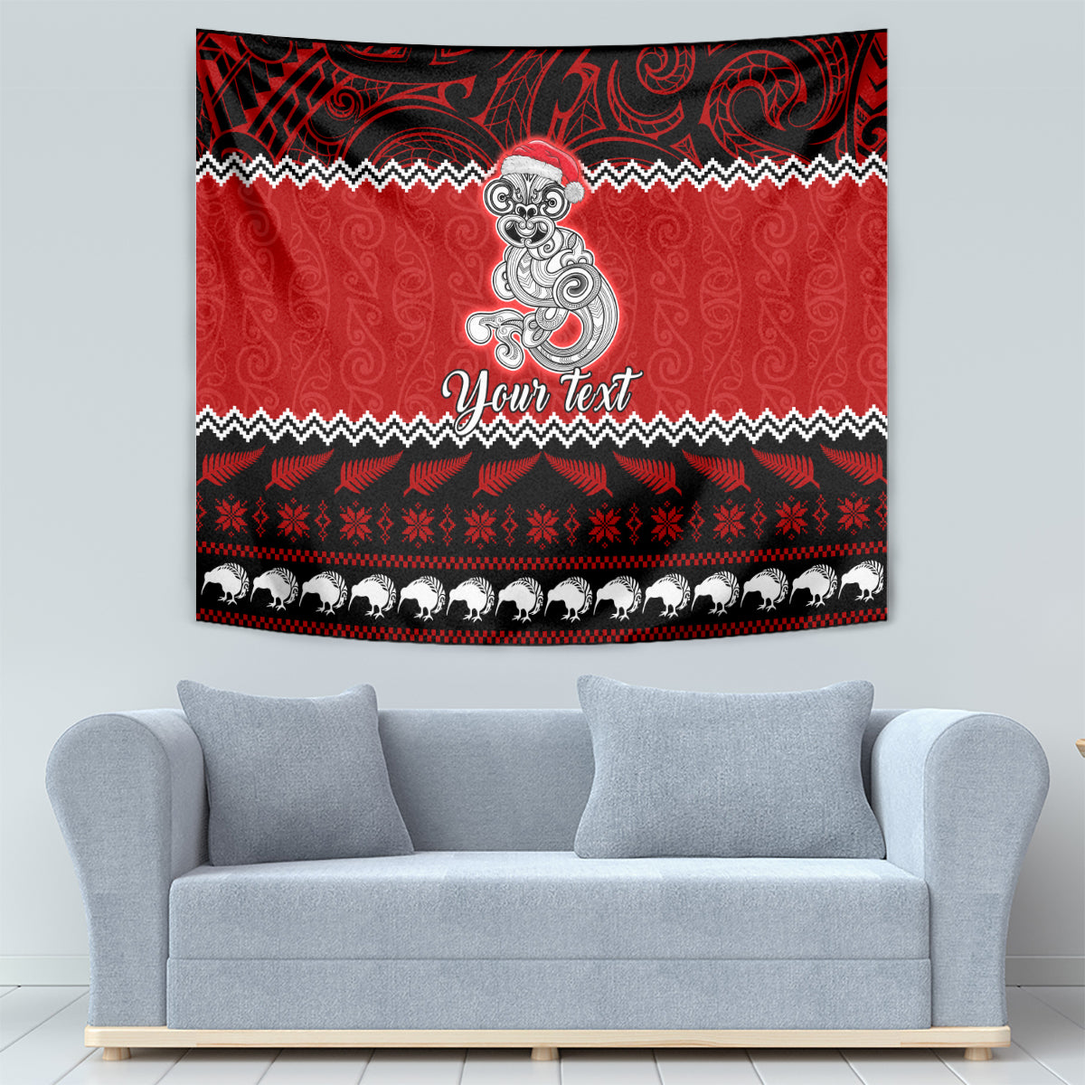 Personalised New Zealand Christmas Tapestry Maori Tiki Meri Kirihimete - Vibe Hoodie Shop