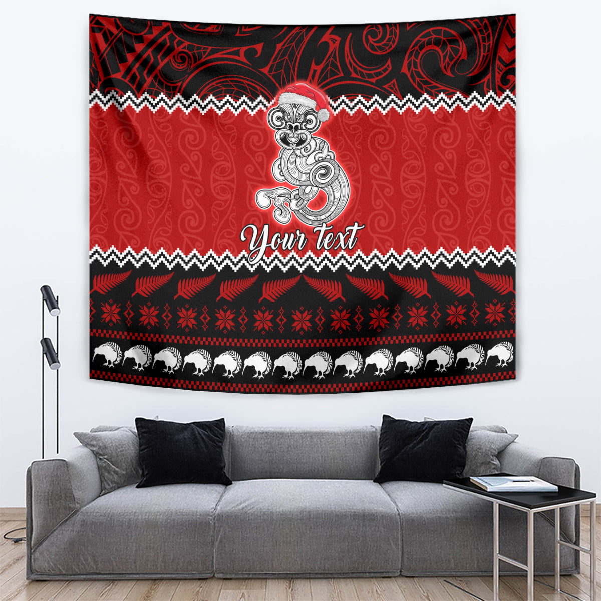 Personalised New Zealand Christmas Tapestry Maori Tiki Meri Kirihimete - Vibe Hoodie Shop