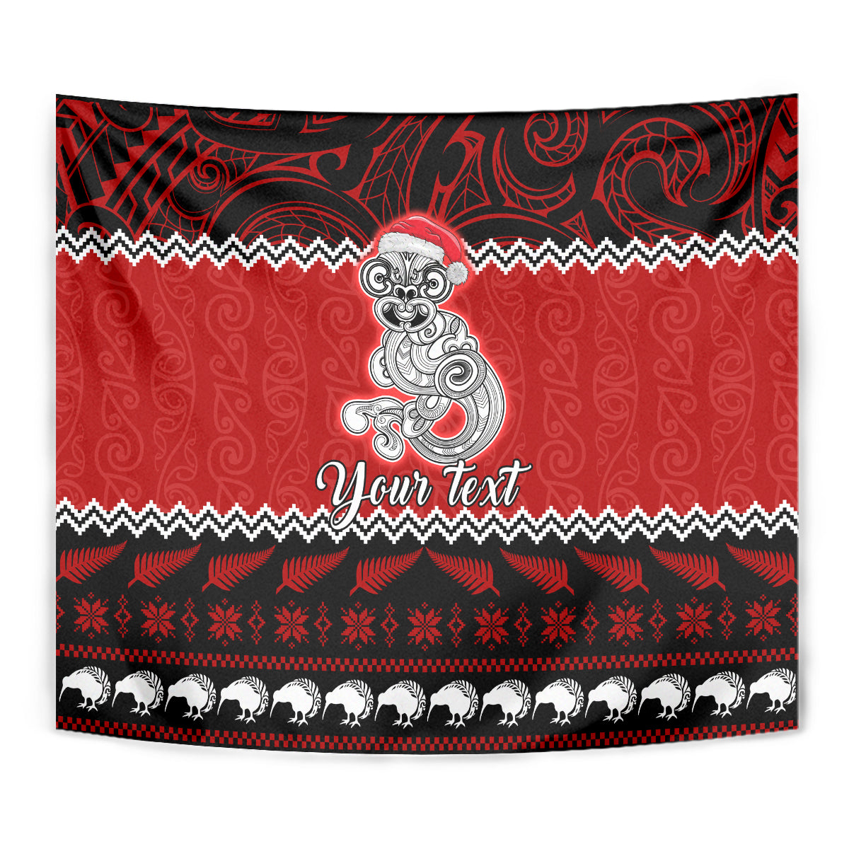 Personalised New Zealand Christmas Tapestry Maori Tiki Meri Kirihimete - Vibe Hoodie Shop