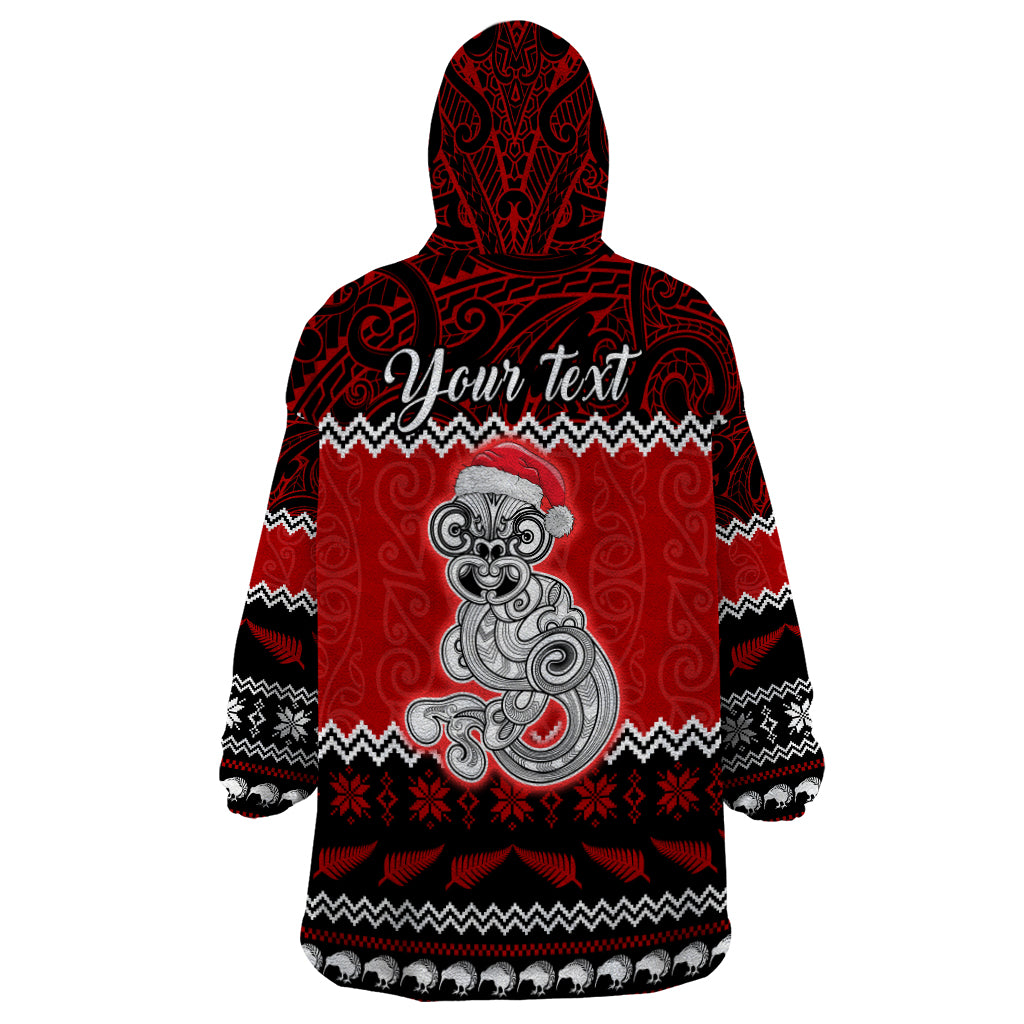 Personalised New Zealand Christmas Wearable Blanket Hoodie Maori Tiki Meri Kirihimete - Vibe Hoodie Shop