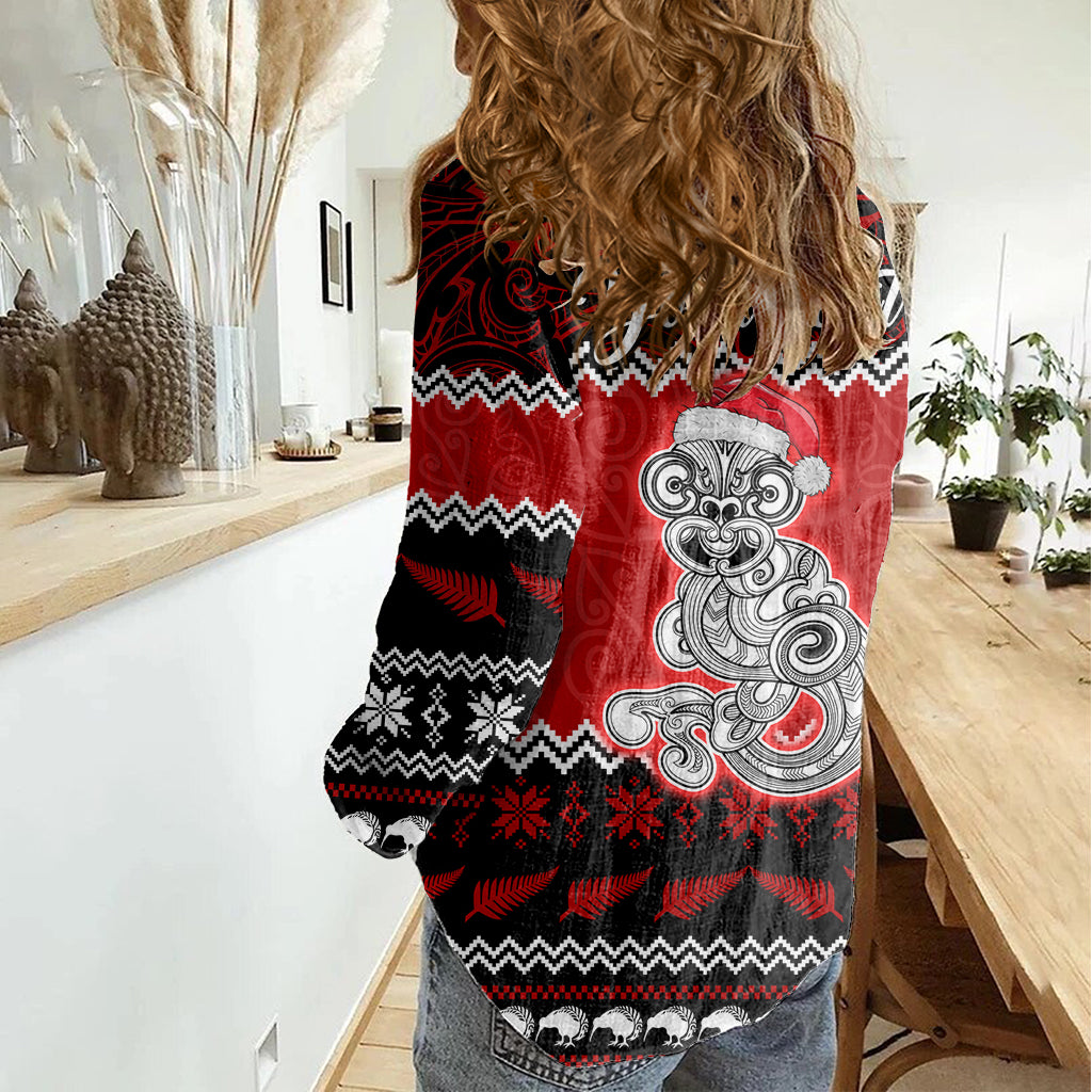 Personalised New Zealand Christmas Women Casual Shirt Maori Tiki Meri Kirihimete - Vibe Hoodie Shop