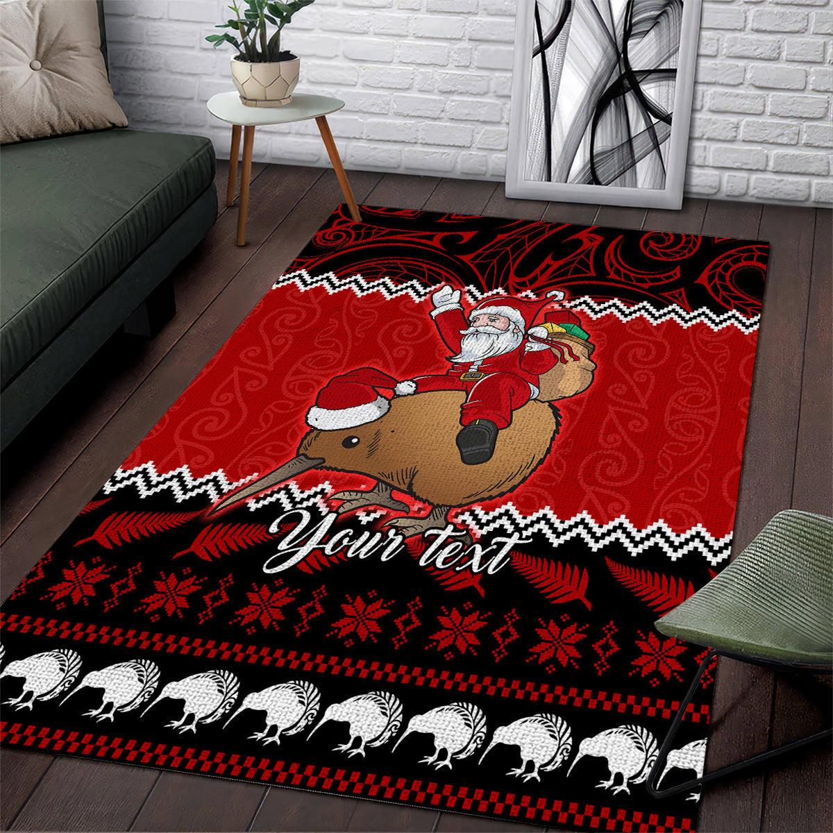 Personalised New Zealand Christmas Area Rug Kiwi Santa Claus Maori Meri Kirihimete - Vibe Hoodie Shop