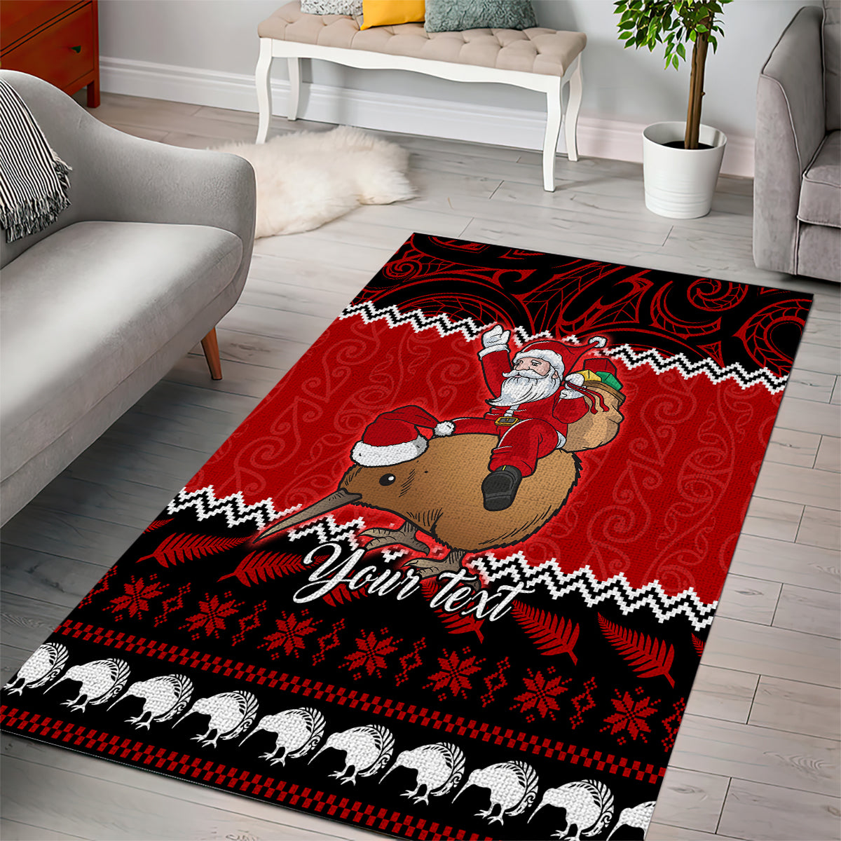 Personalised New Zealand Christmas Area Rug Kiwi Santa Claus Maori Meri Kirihimete - Vibe Hoodie Shop