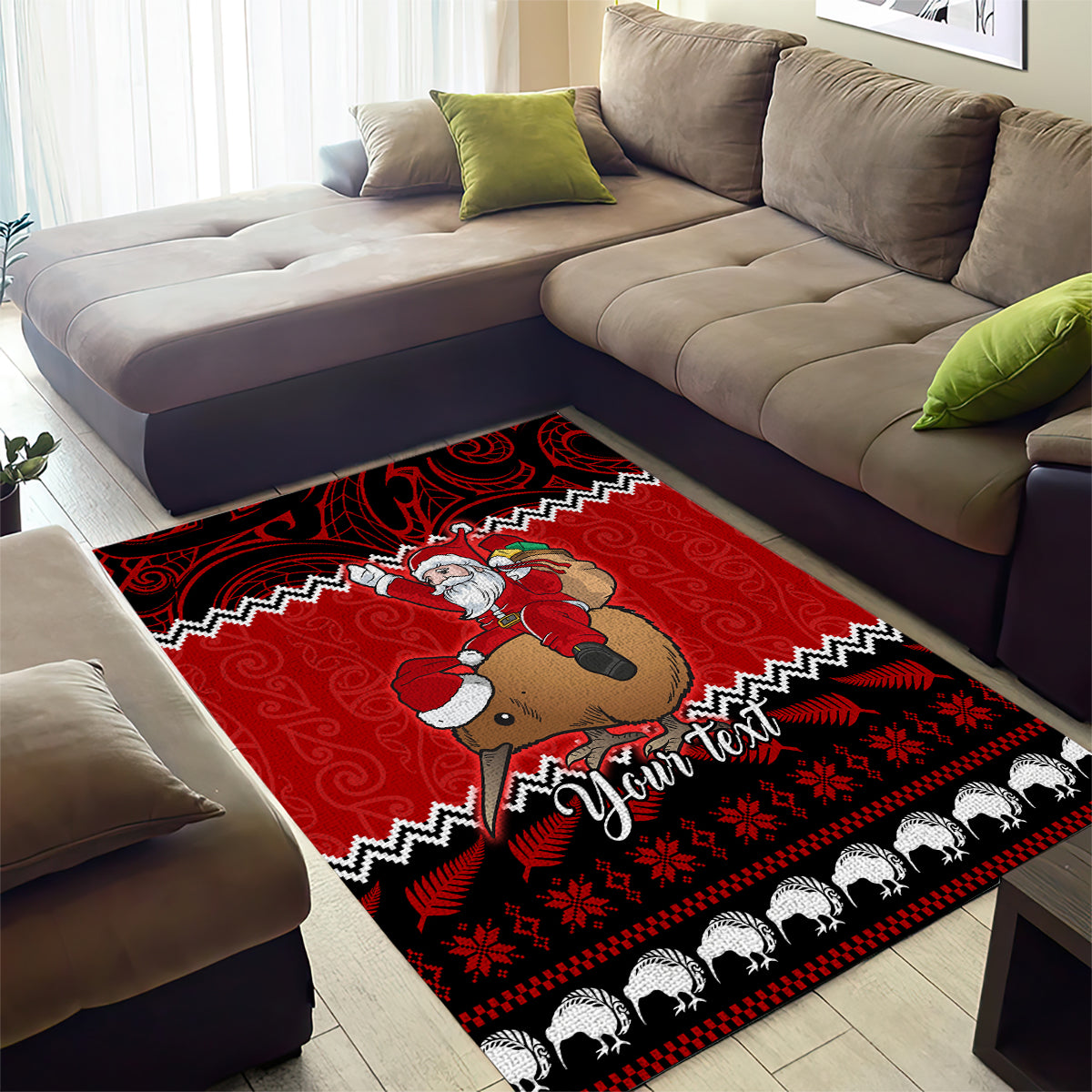 Personalised New Zealand Christmas Area Rug Kiwi Santa Claus Maori Meri Kirihimete - Vibe Hoodie Shop