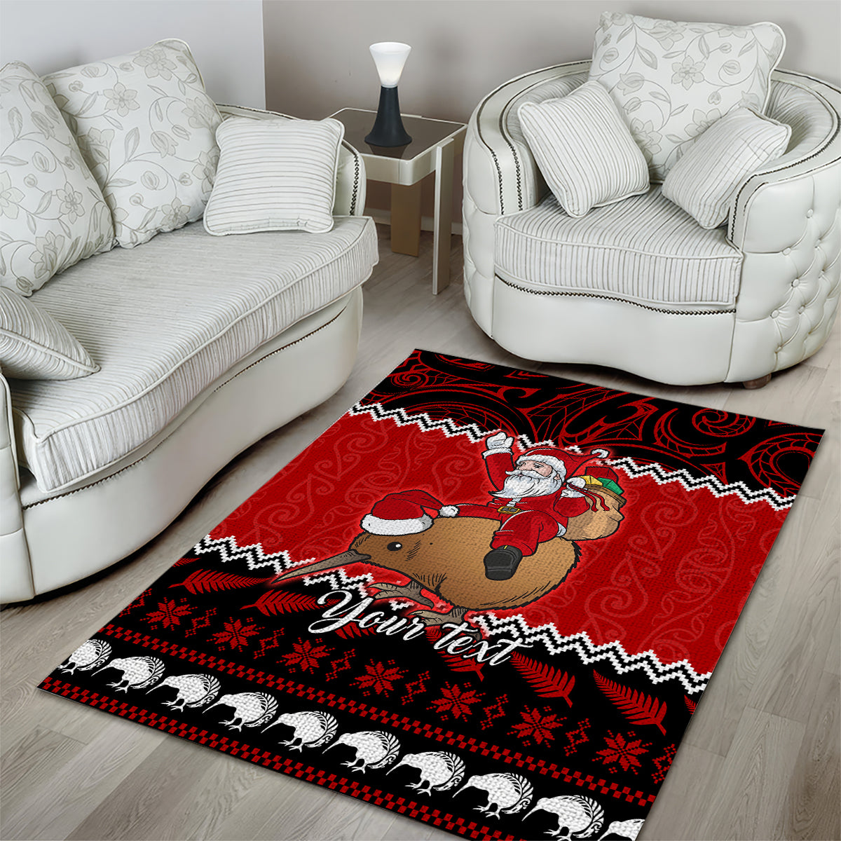 Personalised New Zealand Christmas Area Rug Kiwi Santa Claus Maori Meri Kirihimete - Vibe Hoodie Shop