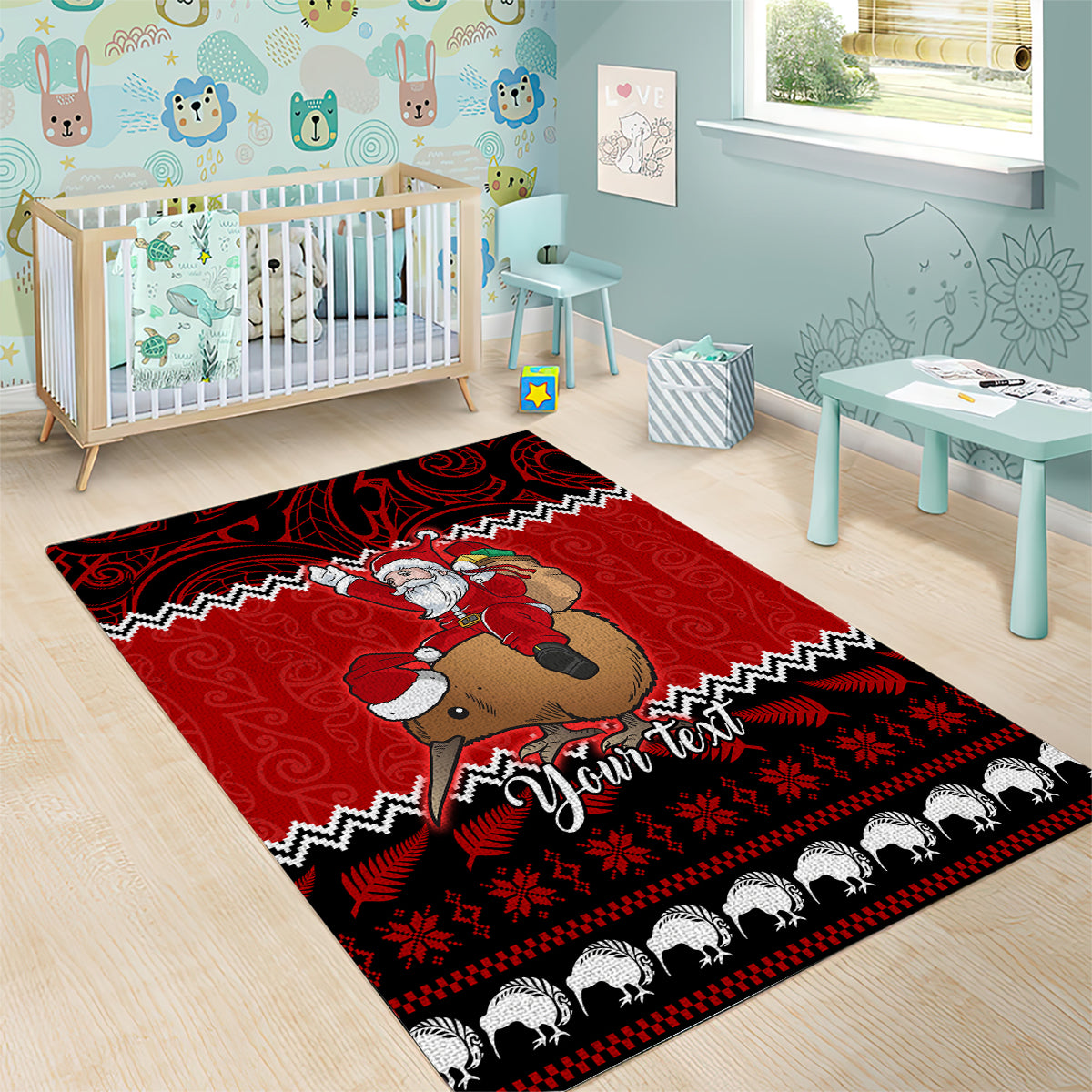 Personalised New Zealand Christmas Area Rug Kiwi Santa Claus Maori Meri Kirihimete - Vibe Hoodie Shop