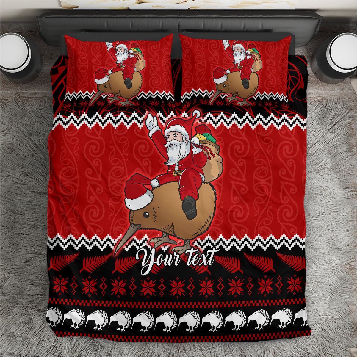 Personalised New Zealand Christmas Bedding Set Kiwi Santa Claus Maori Meri Kirihimete - Vibe Hoodie Shop