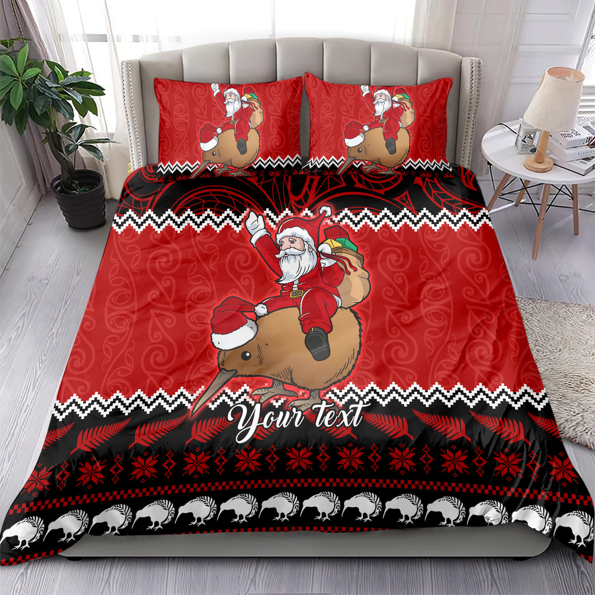 Personalised New Zealand Christmas Bedding Set Kiwi Santa Claus Maori Meri Kirihimete - Vibe Hoodie Shop