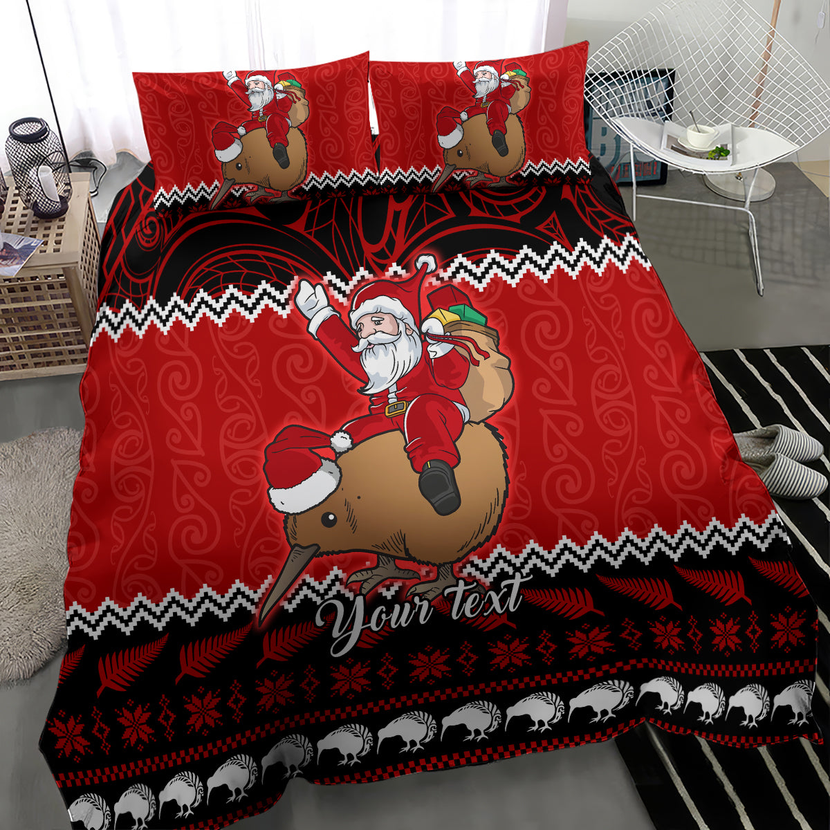 Personalised New Zealand Christmas Bedding Set Kiwi Santa Claus Maori Meri Kirihimete - Vibe Hoodie Shop