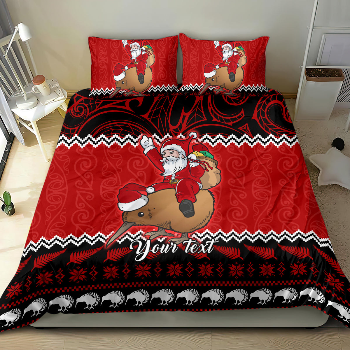 Personalised New Zealand Christmas Bedding Set Kiwi Santa Claus Maori Meri Kirihimete - Vibe Hoodie Shop