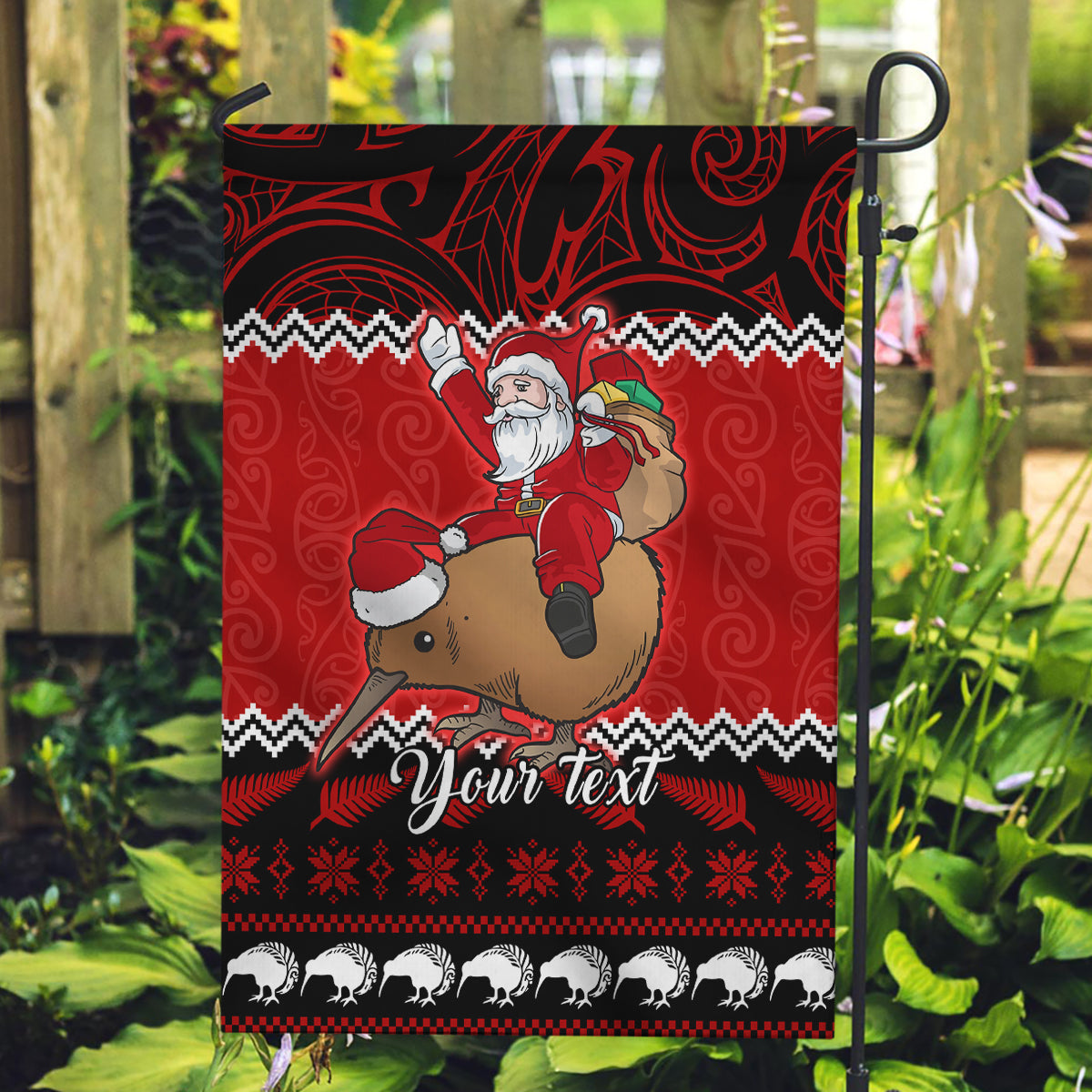 Personalised New Zealand Christmas Garden Flag Kiwi Santa Claus Maori Meri Kirihimete - Vibe Hoodie Shop