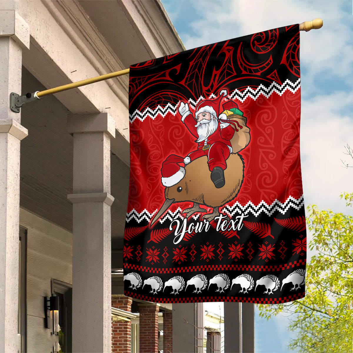 Personalised New Zealand Christmas Garden Flag Kiwi Santa Claus Maori Meri Kirihimete - Vibe Hoodie Shop