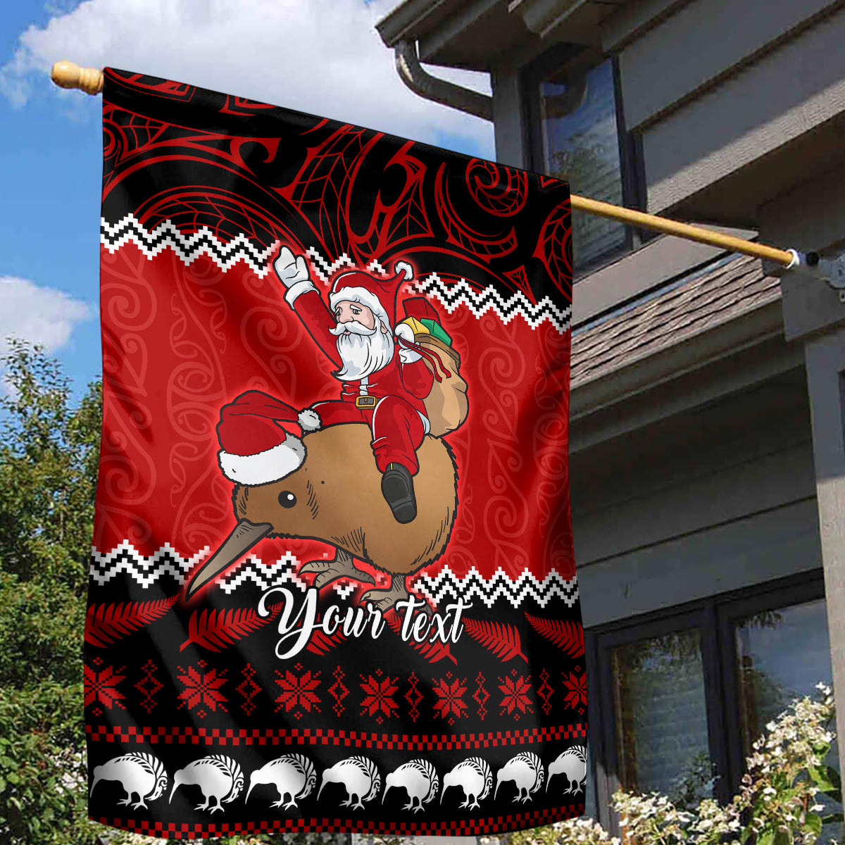 Personalised New Zealand Christmas Garden Flag Kiwi Santa Claus Maori Meri Kirihimete - Vibe Hoodie Shop