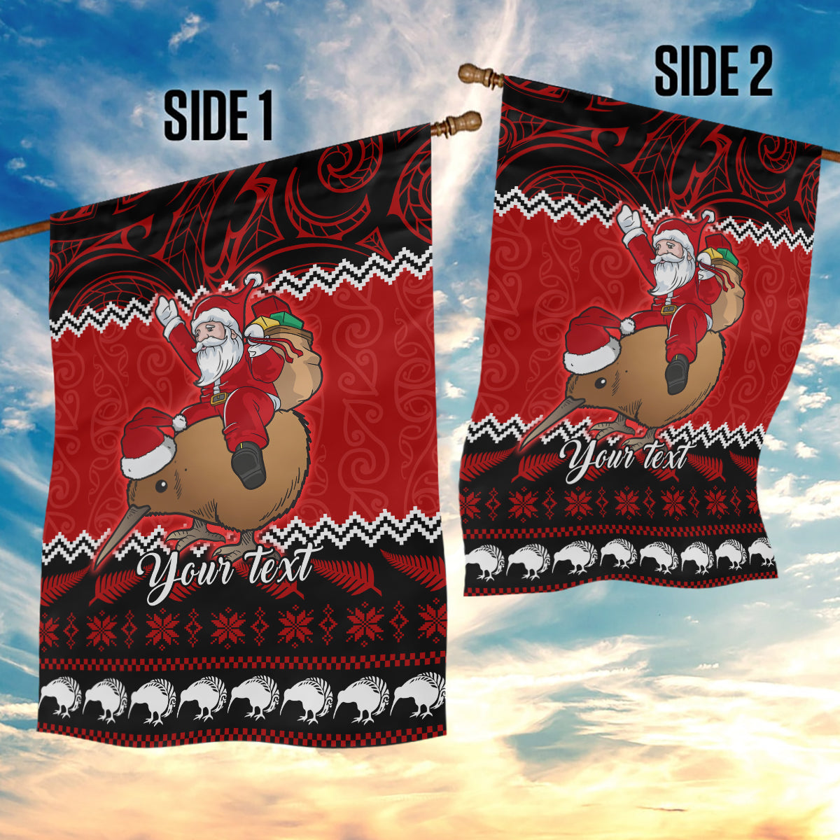 Personalised New Zealand Christmas Garden Flag Kiwi Santa Claus Maori Meri Kirihimete - Vibe Hoodie Shop