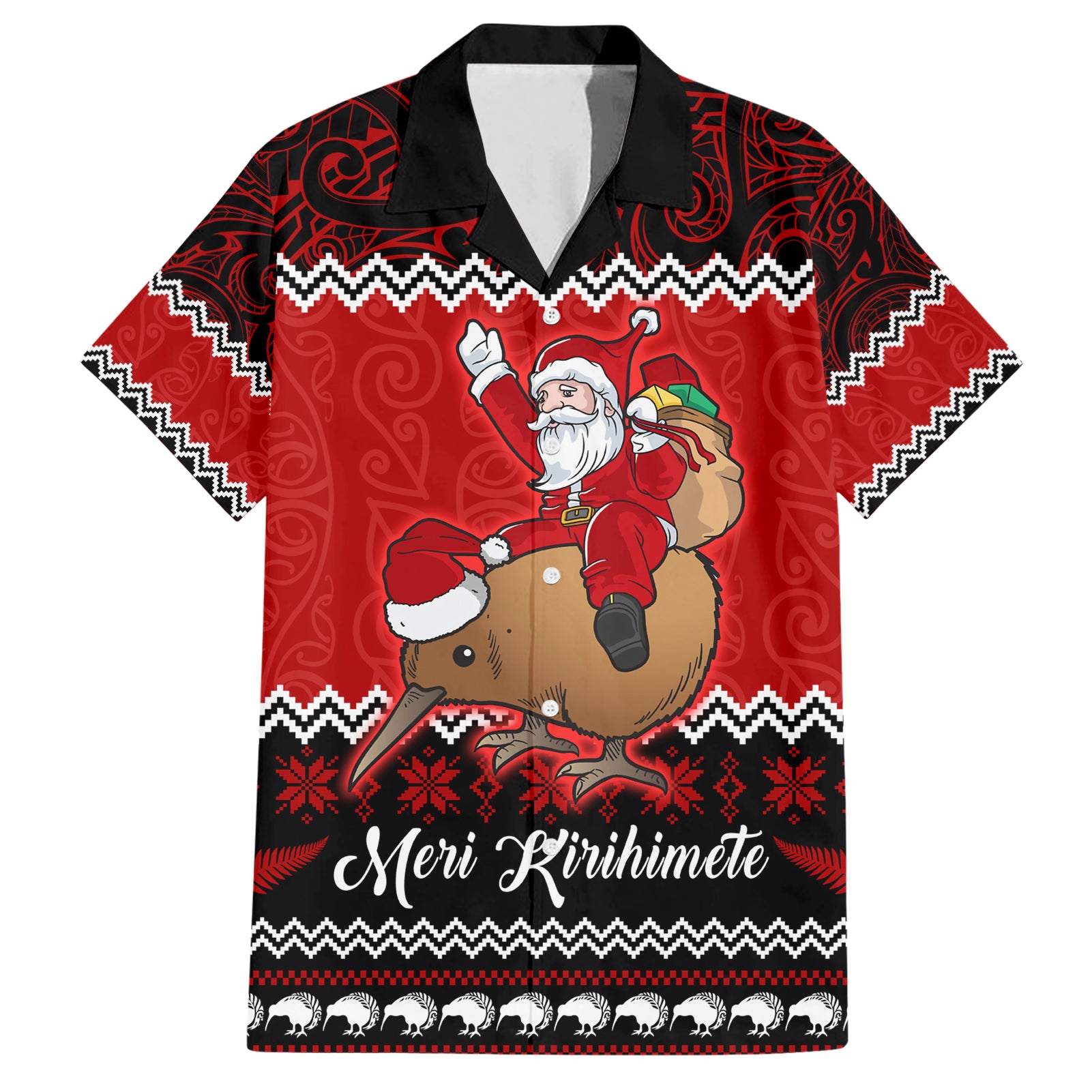 Personalised New Zealand Christmas Hawaiian Shirt Kiwi Santa Claus Maori Meri Kirihimete - Vibe Hoodie Shop