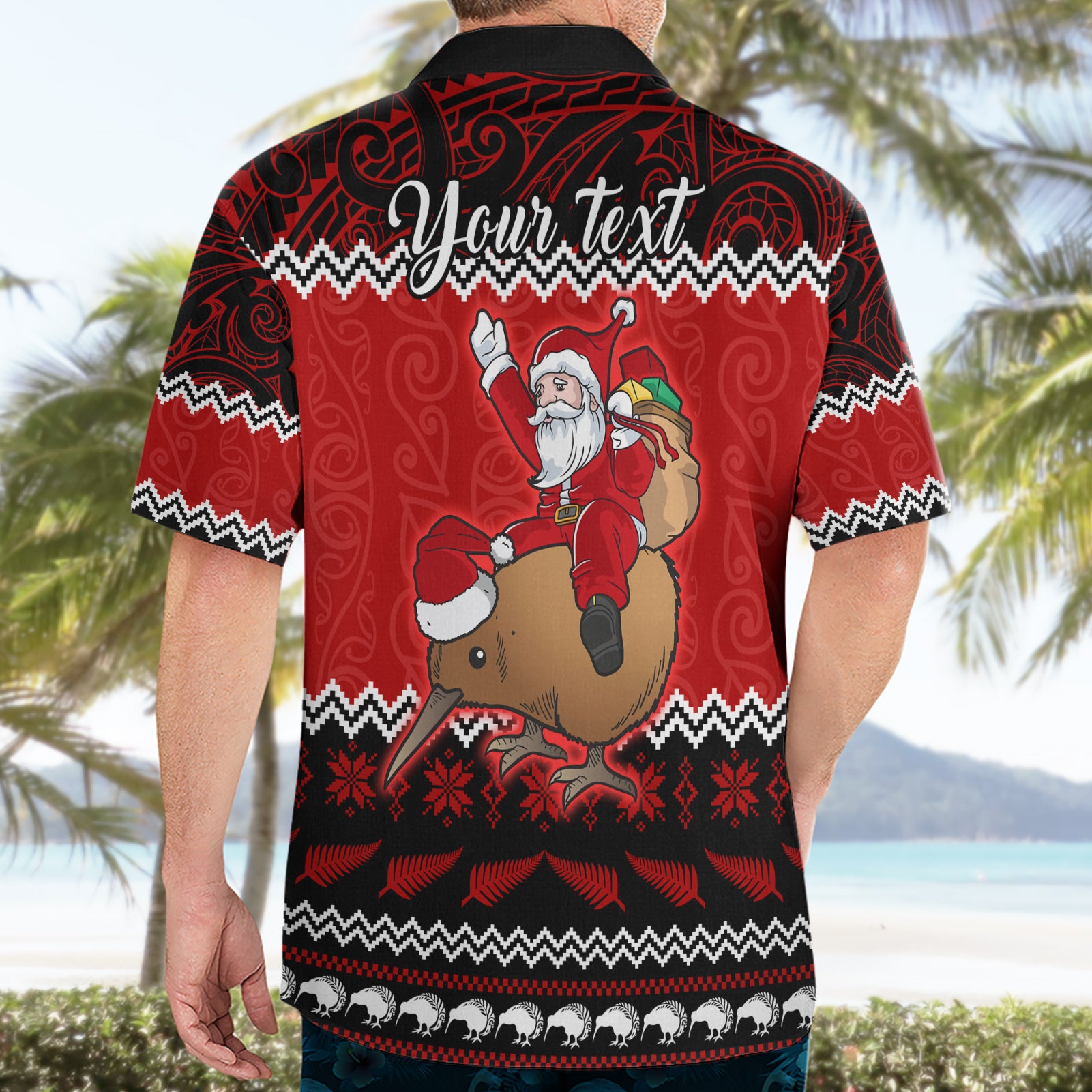 Personalised New Zealand Christmas Hawaiian Shirt Kiwi Santa Claus Maori Meri Kirihimete - Vibe Hoodie Shop