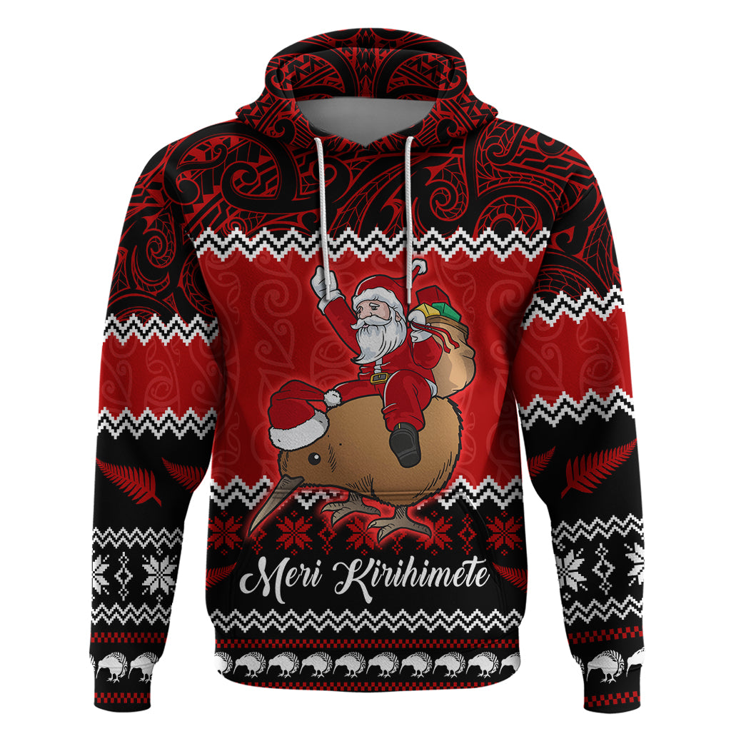 Personalised New Zealand Christmas Hoodie Kiwi Santa Claus Maori Meri Kirihimete LT9 - Vibe Hoodie Shop