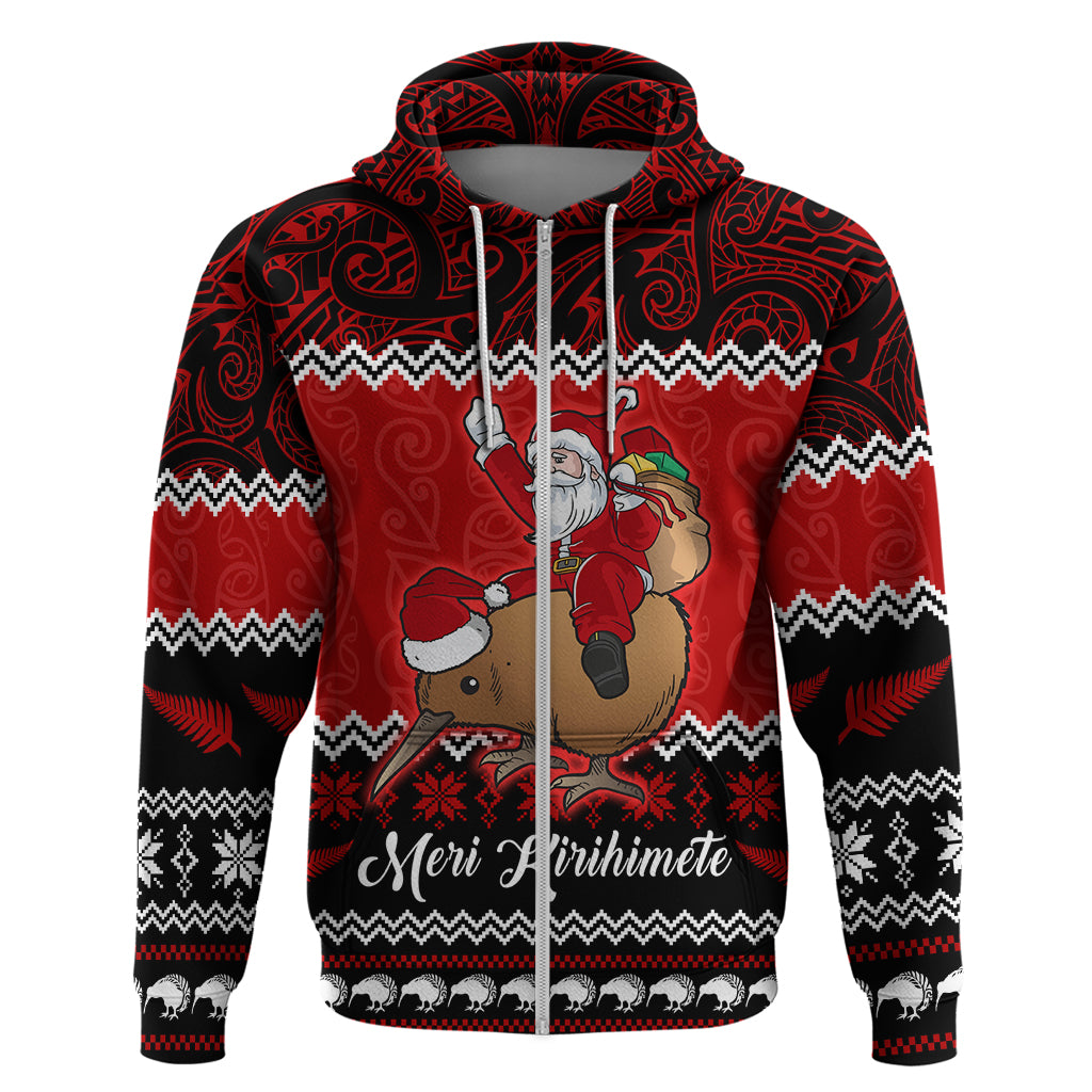 Personalised New Zealand Christmas Hoodie Kiwi Santa Claus Maori Meri Kirihimete LT9 - Vibe Hoodie Shop