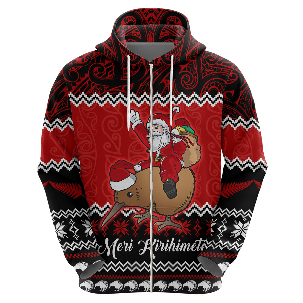 Personalised New Zealand Christmas Hoodie Kiwi Santa Claus Maori Meri Kirihimete LT9 - Vibe Hoodie Shop