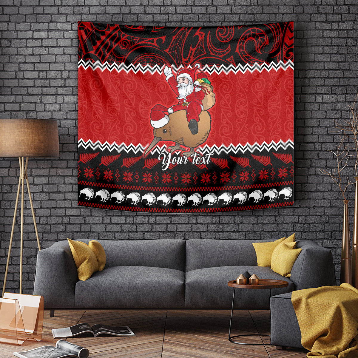 Personalised New Zealand Christmas Tapestry Kiwi Santa Claus Maori Meri Kirihimete - Vibe Hoodie Shop